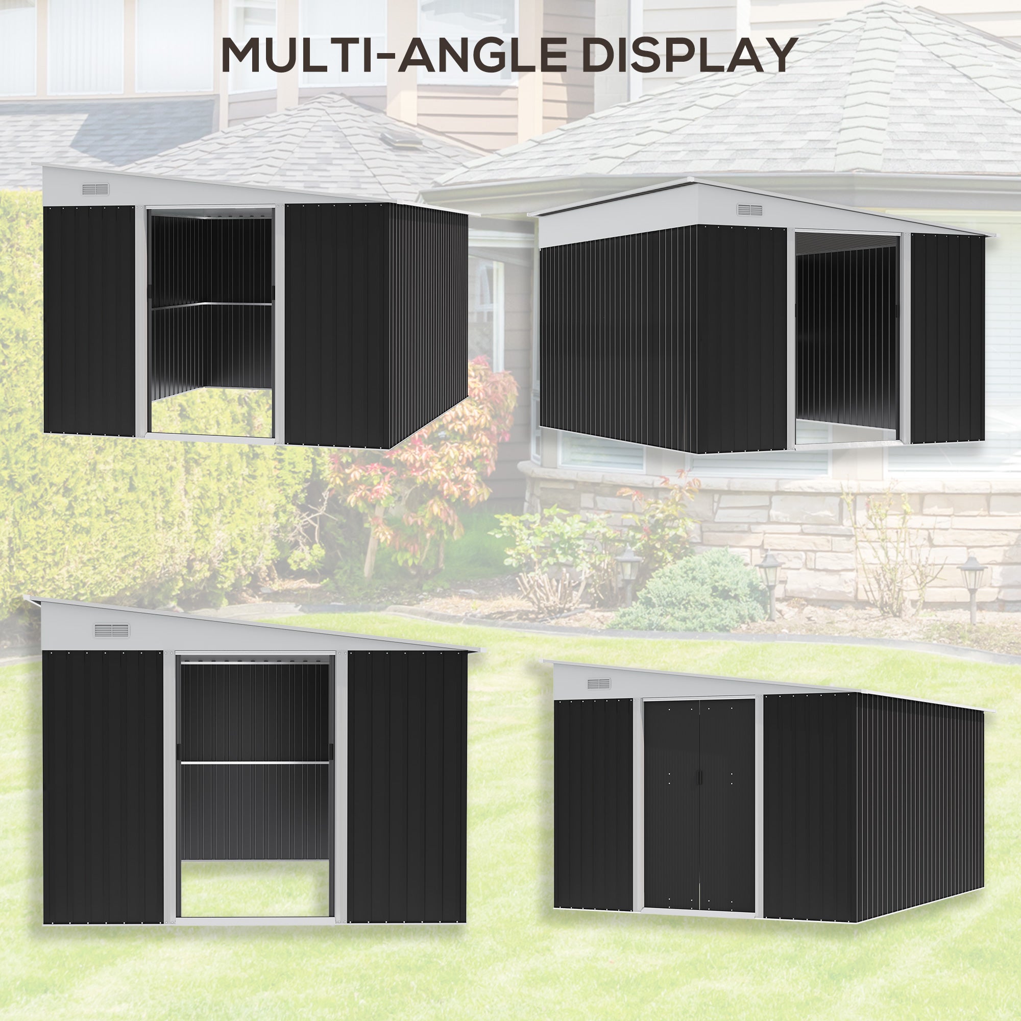 Outsunny 3.3 x 2.68m Corrugated Metal Shed - Black - North Peak Garden Furniture