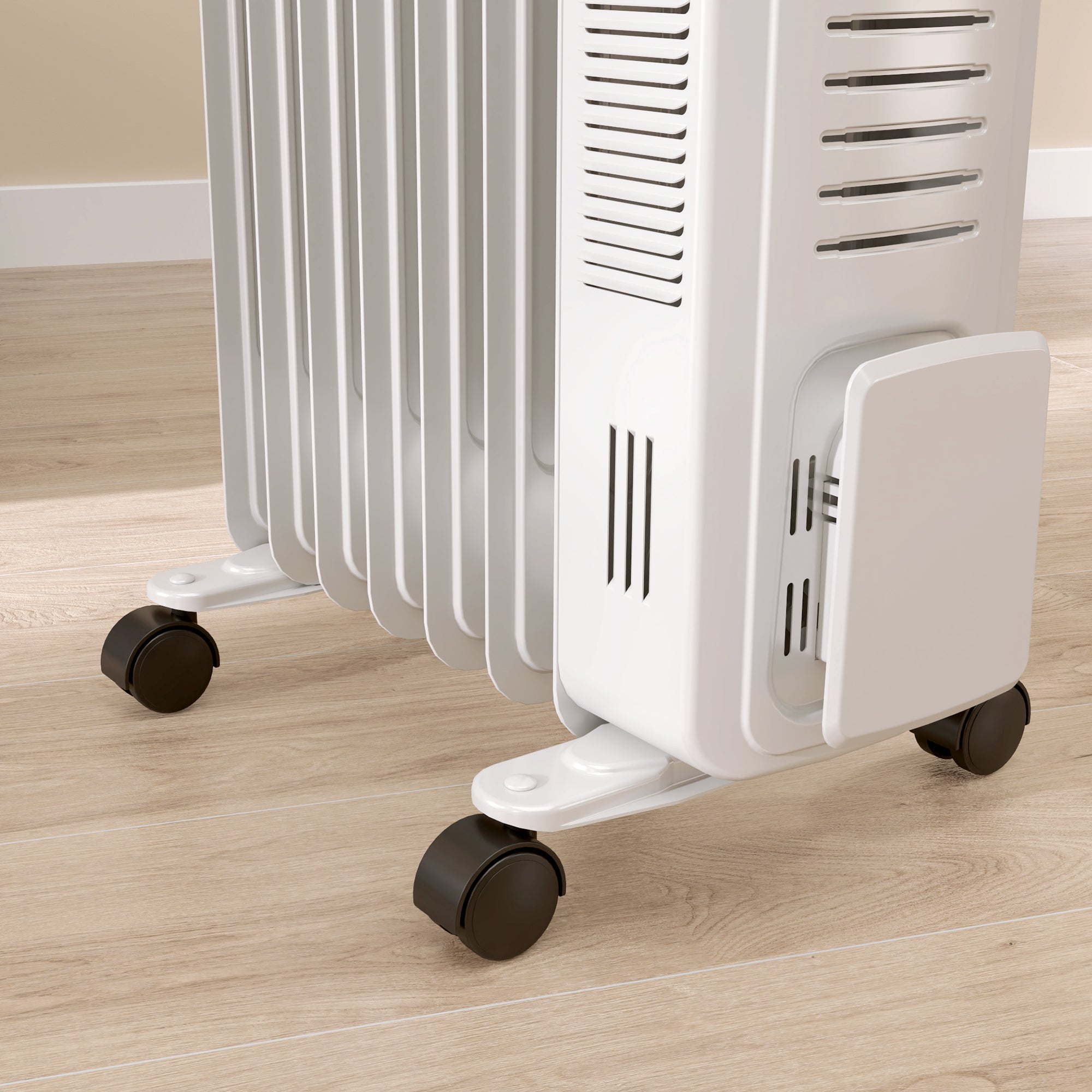 HOMCOM 1500W Quiet Oil Filled Radiator, 7 Fin Energy Efficient Portable Electric Heater with 3 Heat Settings, Adjustable Thermostat, Safety Tip Over, Overheat Protection, for Home, White - North Peak Garden Furniture