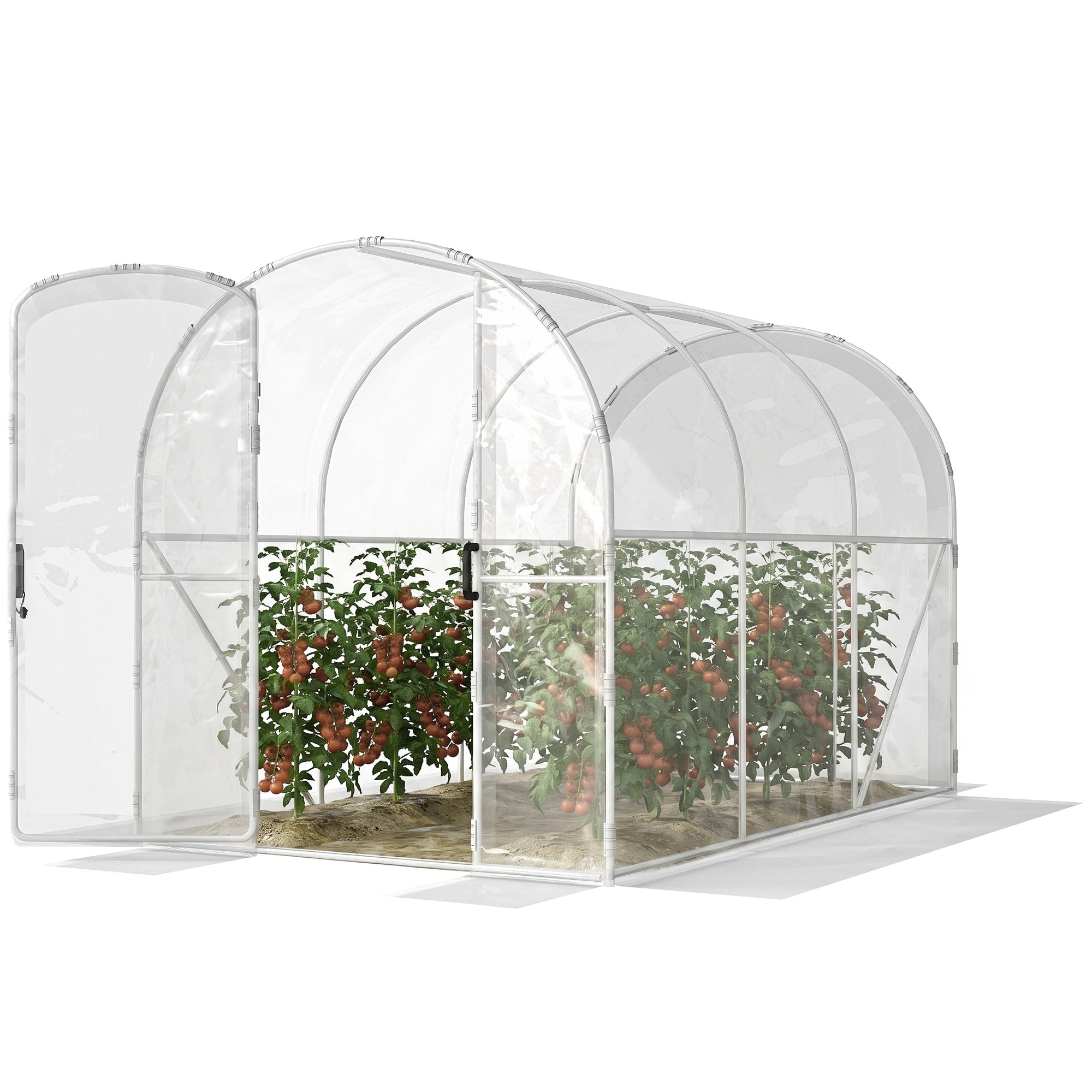 Outsunny Polytunnel Greenhouse Walk-in Grow House with PE Cover, Door and Galvanised Steel Frame, 3 x 2 x 2m, Clear