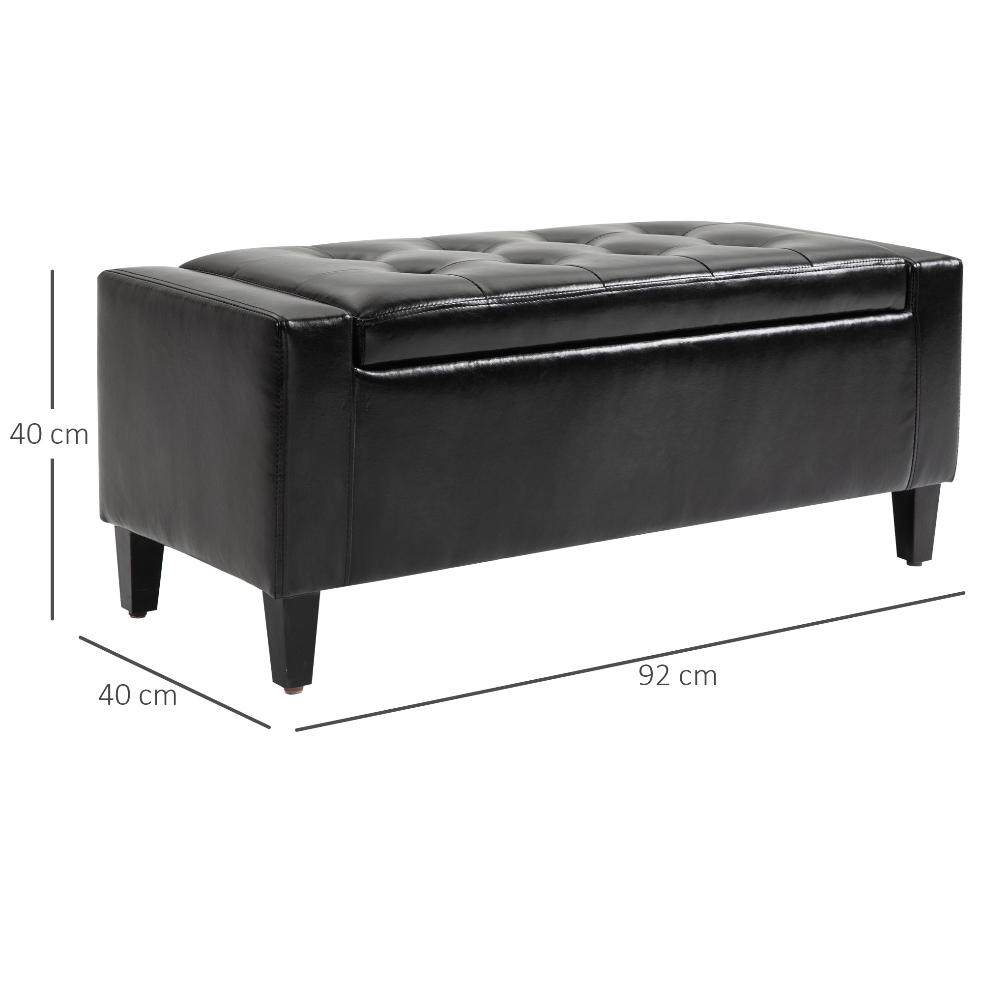 HOMCOM PU Leather Storage Ottoman Bench Storage Chest Tufted Ottoman Cube w/ Flipping Top 92L x 40W x 40H cm Black - North Peak Garden Furniture