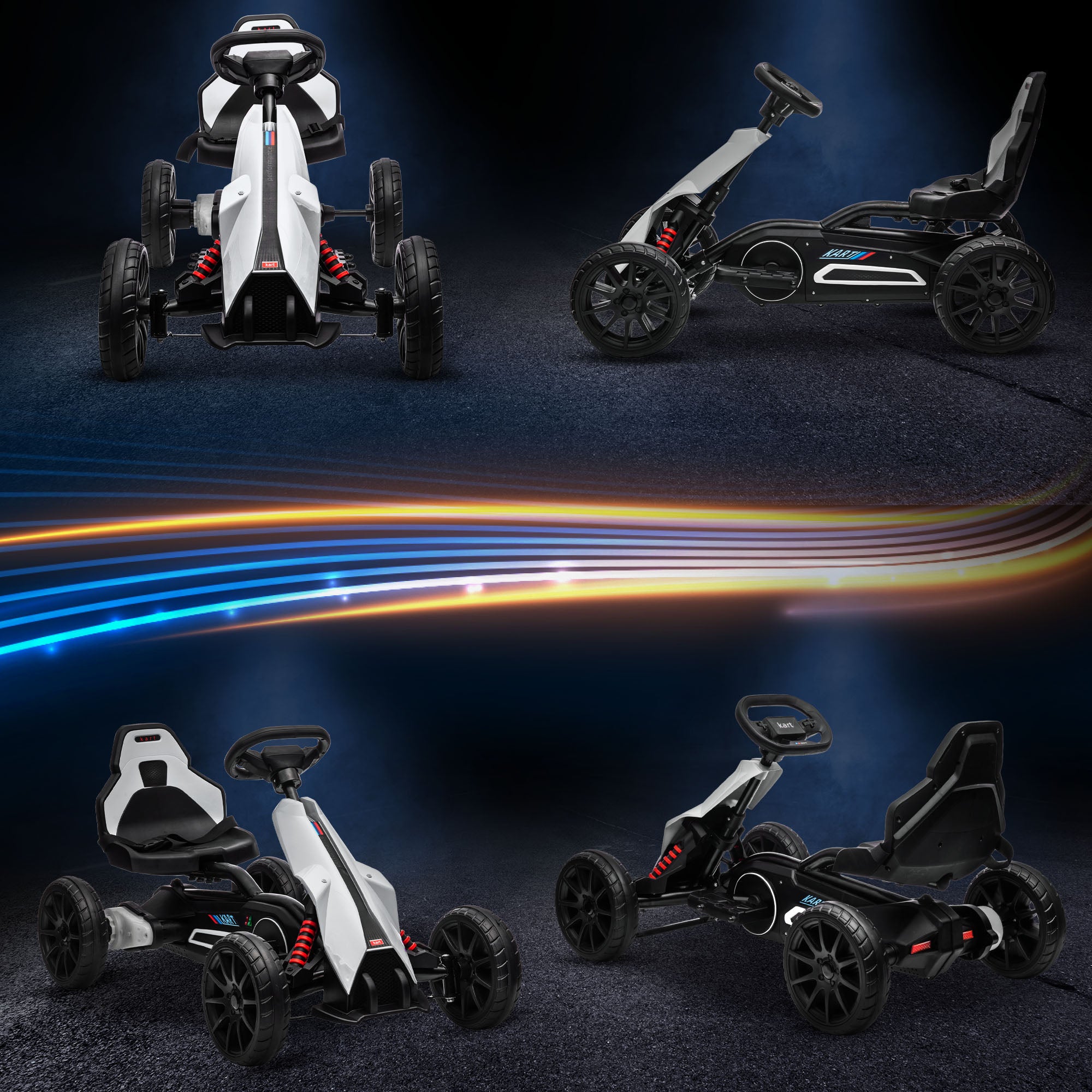 HOMCOM 12V Electric Go Kart for Kids, Ride-On Racing Go Kart with Forward Reversing, Rechargeable Battery, 2 Speeds, for Boys Girls Aged 3-8 Years Old - White - North Peak Garden Furniture