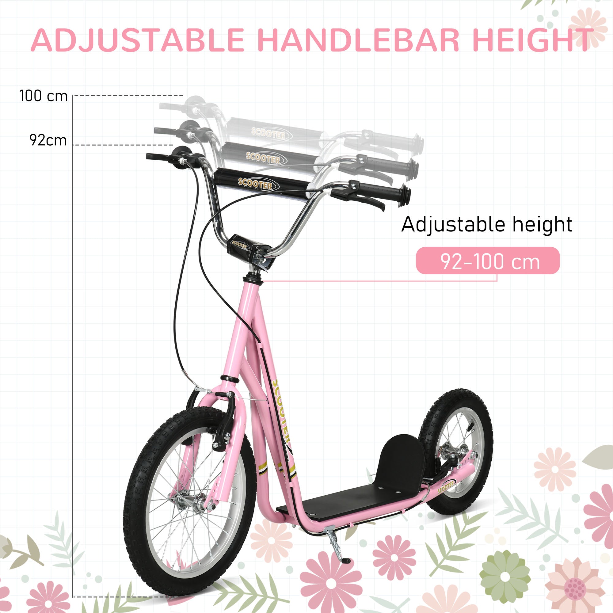 HOMCOM Teen Stunt Scooter Push Kick Scooters for Kids with Rubber Wheels Adjustable Handlebar Front Rear Dual Brakes Kickstand, for 5+ Years, Pink - North Peak Garden Furniture