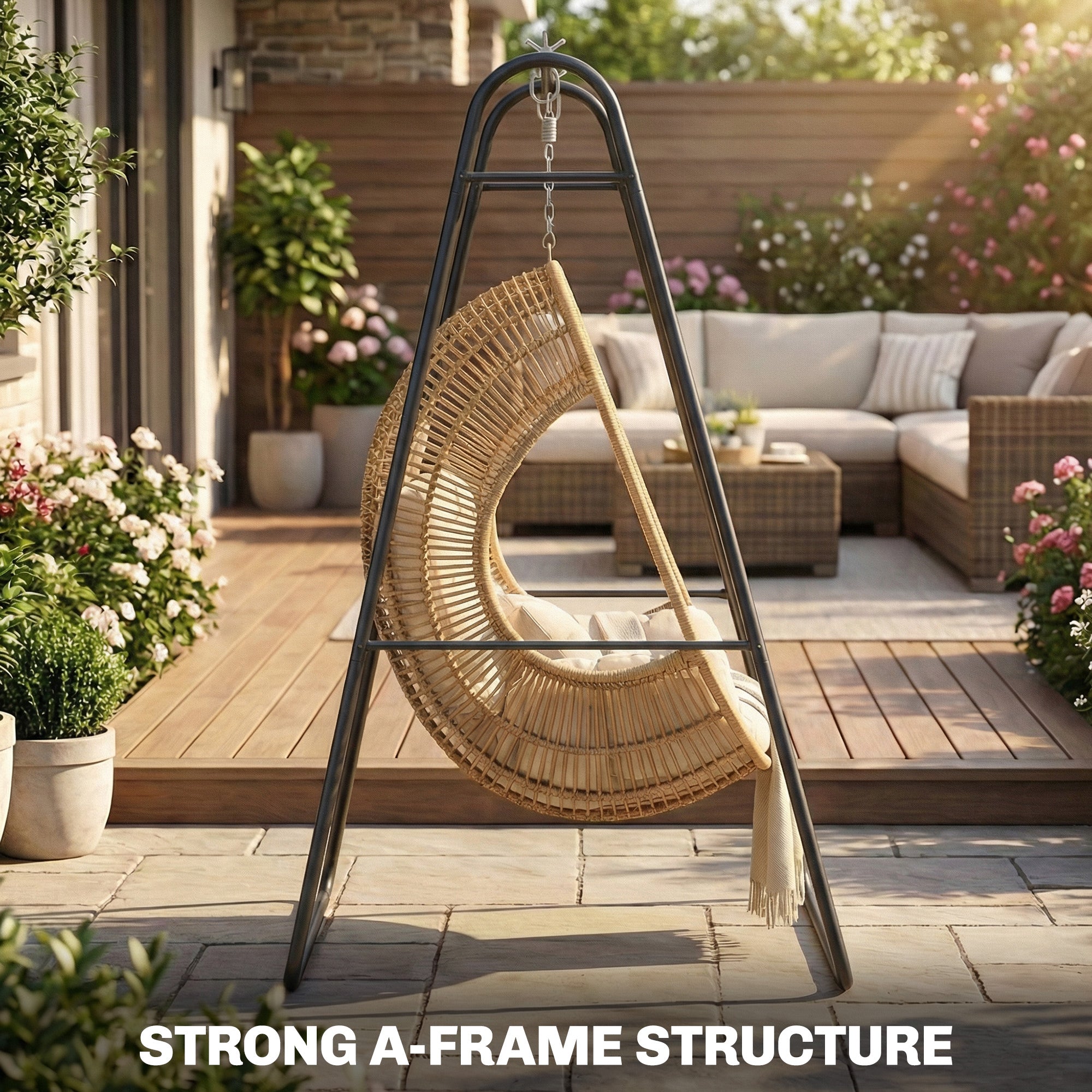 Outsunny Hammock Chair Stand Only 150KG Load Capacity for Indoor Outdoor, Black