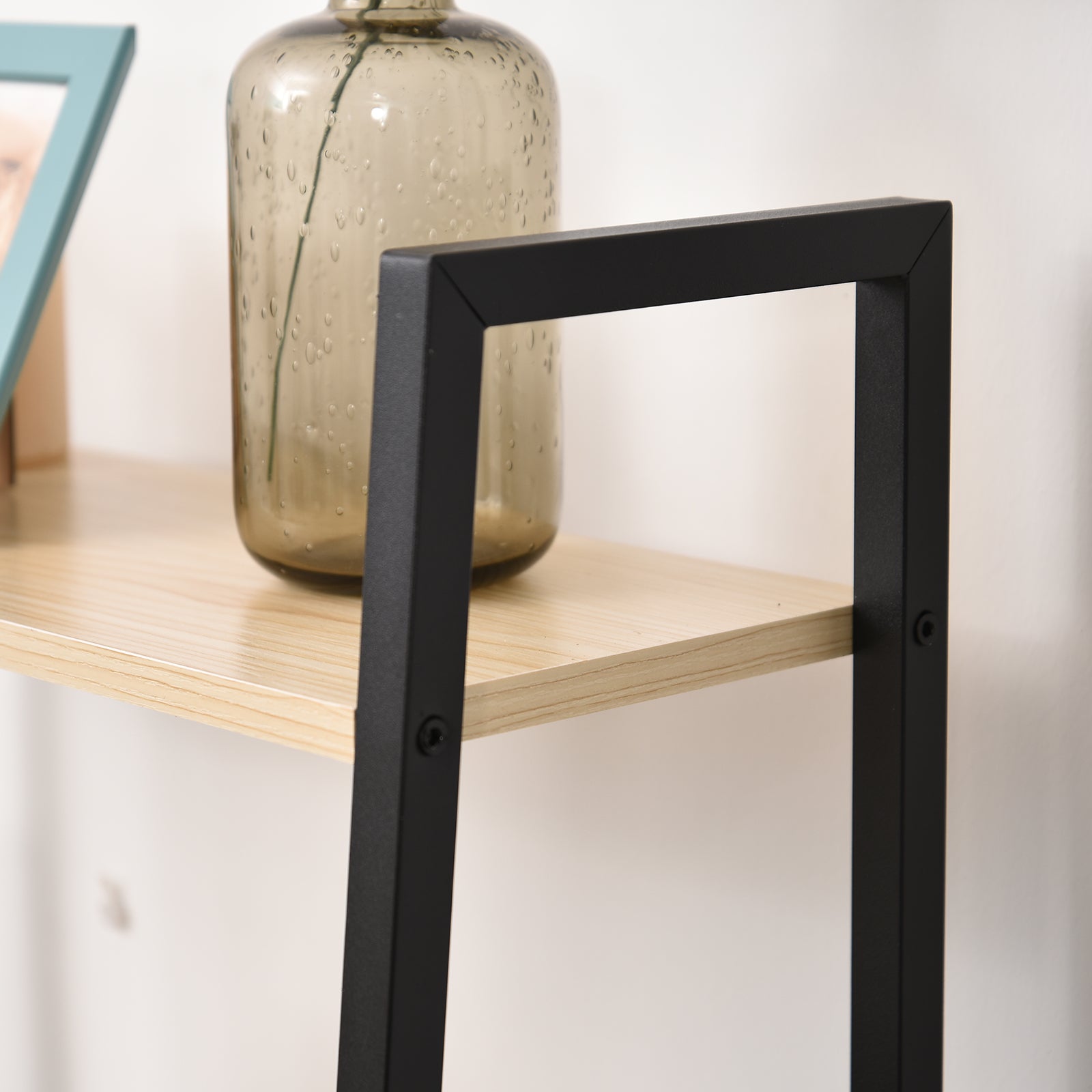 HOMCOM 4-Tier Vintage Ladder Shelf Bookcase Wood Storage Rack Stand Plants Display Black natural - North Peak Garden Furniture