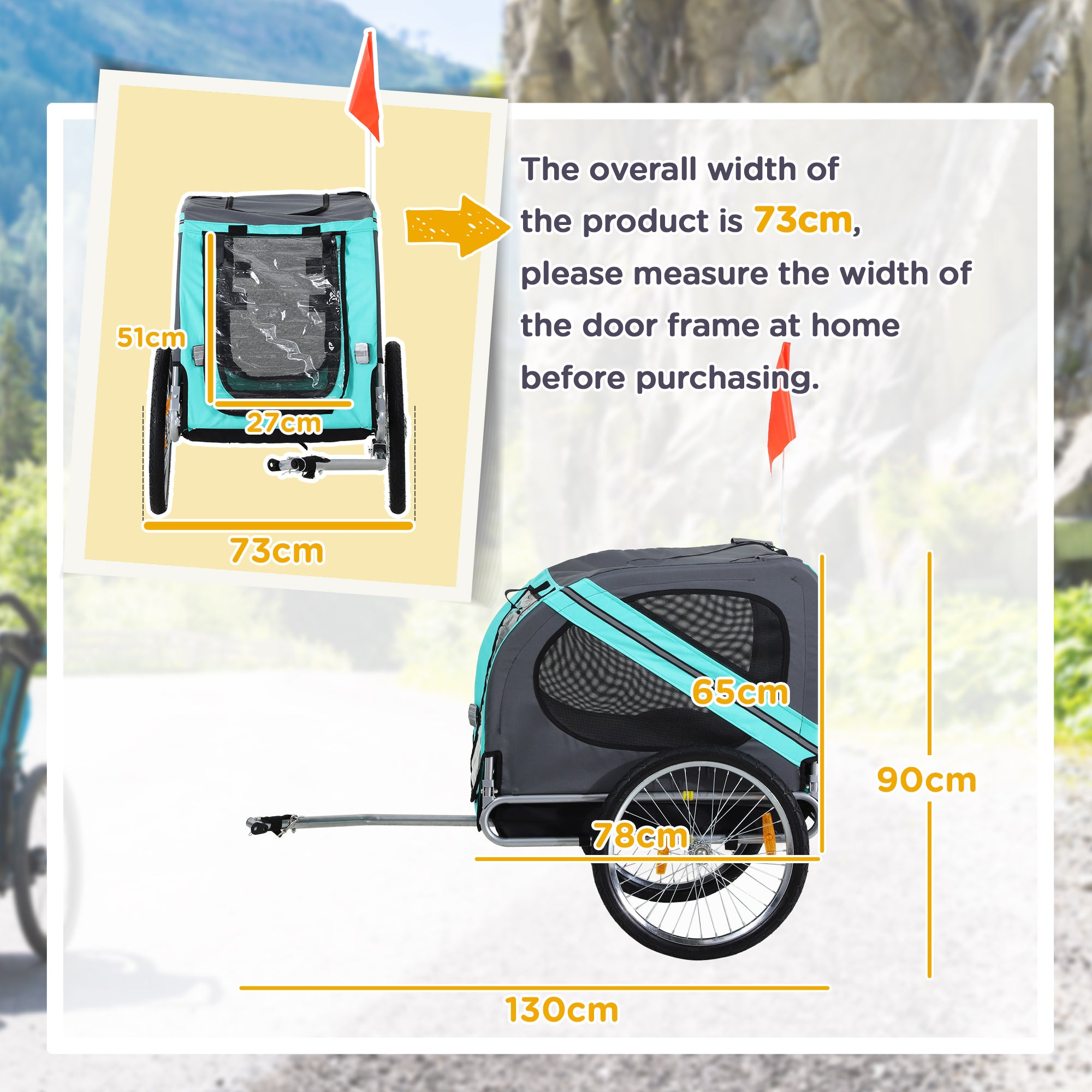 PawHut Folding Dog Bike Trailer Pet Cart Carrier for Bicycle Travel in Steel Frame with Hitch Coupler - Light Blue & Grey - North Peak Garden Furniture