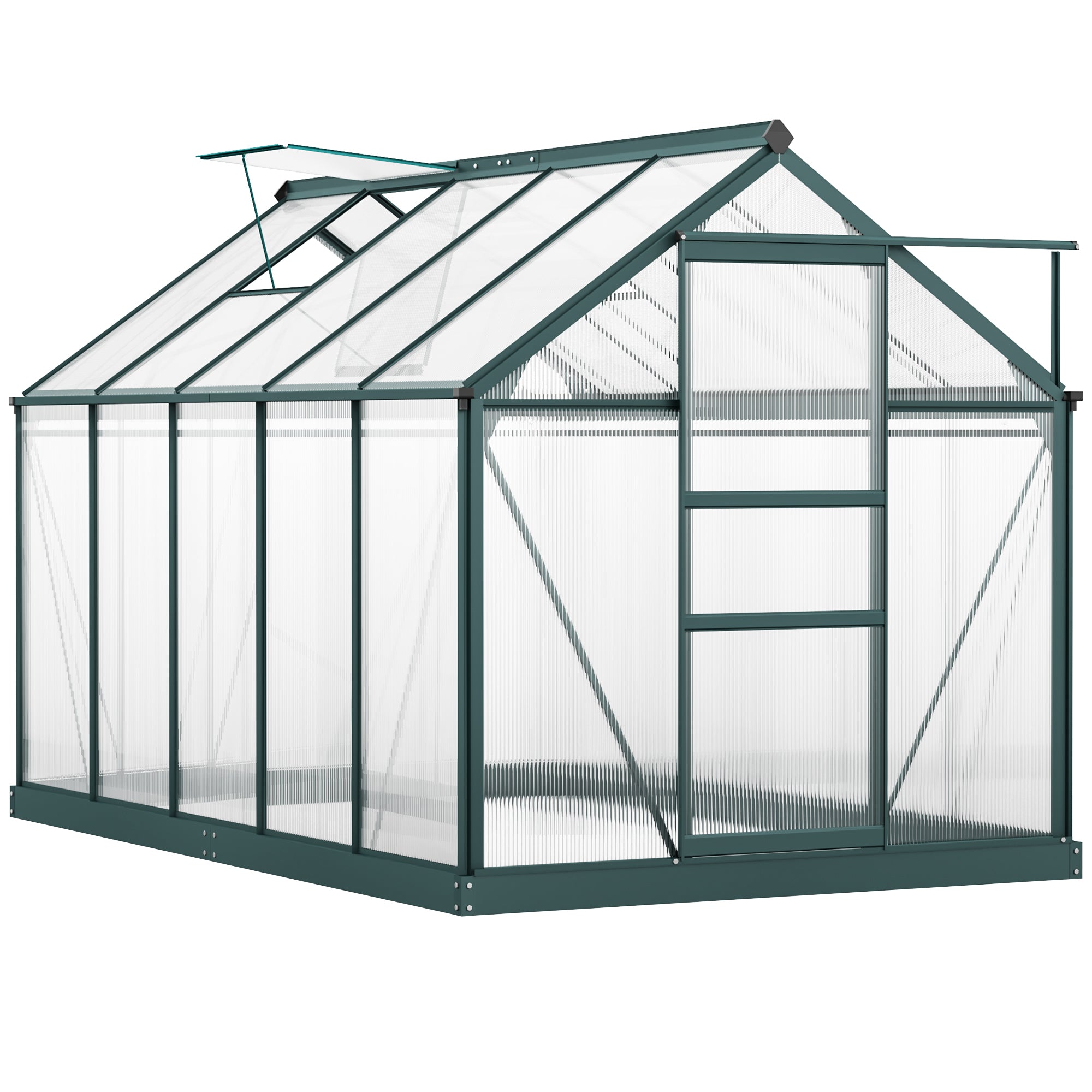 Outsunny Aluminium Frame Greenhouse Large Walk-In Greenhouse Garden Plants Grow Galvanized Base w/ Slide Door (10ft x 6ft)