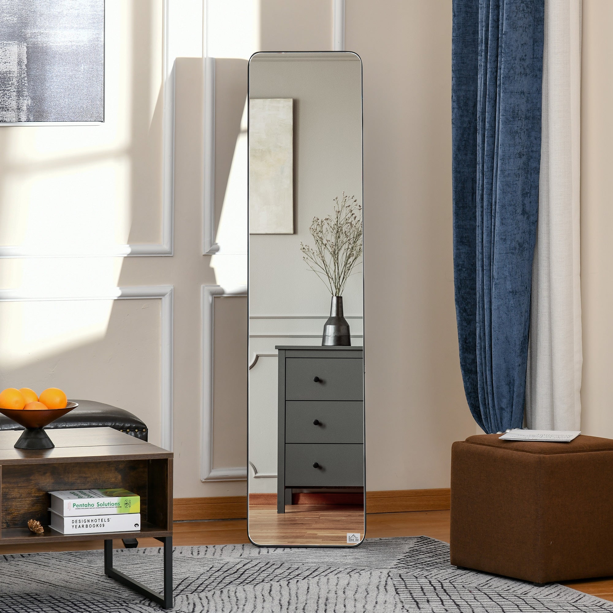 HOMCOM Full Length Mirror, Free Standing or Wall Hanging, Tall Full Body Mirror for Bedroom, Hallway, Black - North Peak Garden Furniture