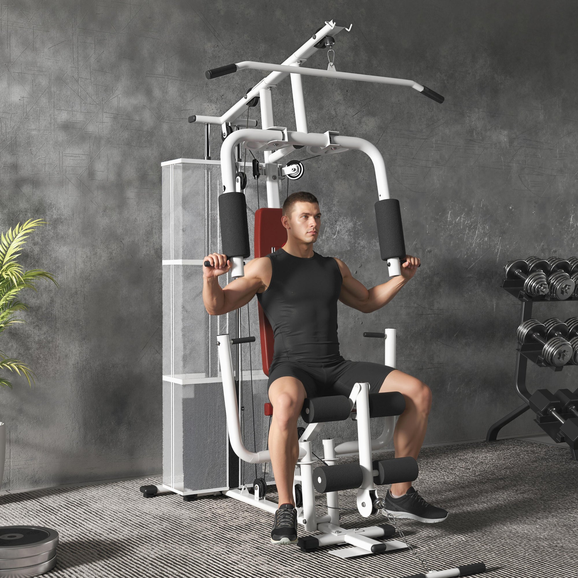 HOMCOM Multifunction Home Gym Weight Training Workout Station Fitness Strength Machine, White