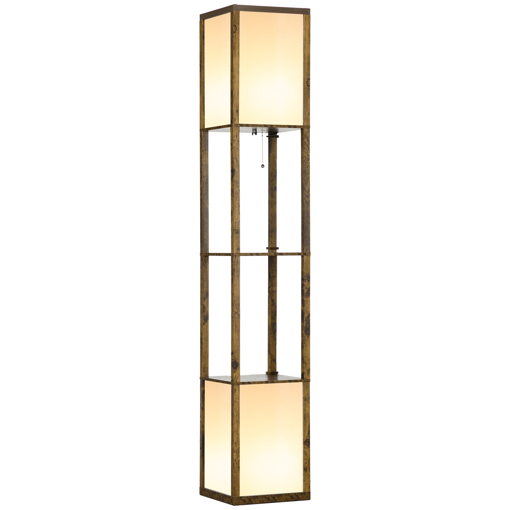HOMCOM Modern Shelf Floor Lamp with Dual Ambient Light, Standing Lamp Living Room, Bedroom, 156cm, Brown - North Peak Garden Furniture