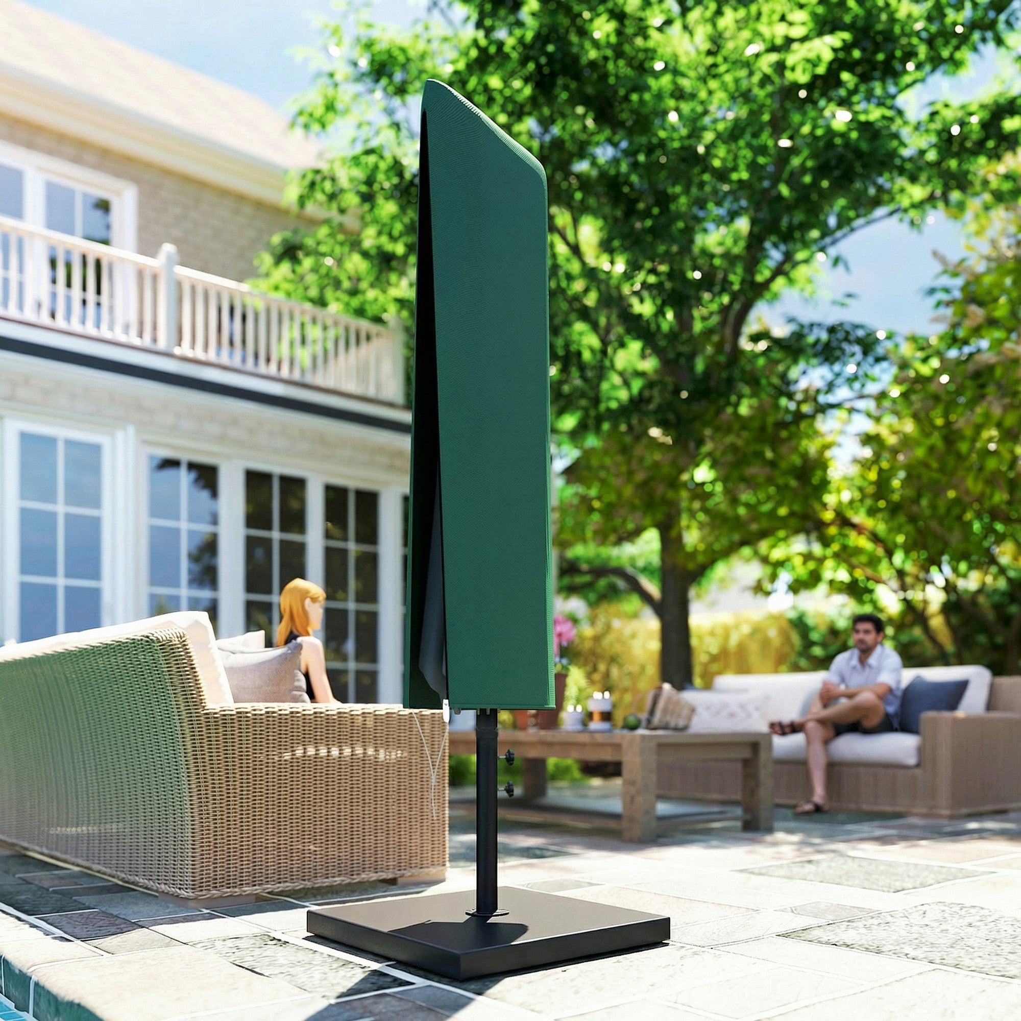 Outsunny Garden Parasol Cover, Outdoor Patio Umbrella Protector Weatherproof Garden Patio for 2-4m Parasol, Dark Green