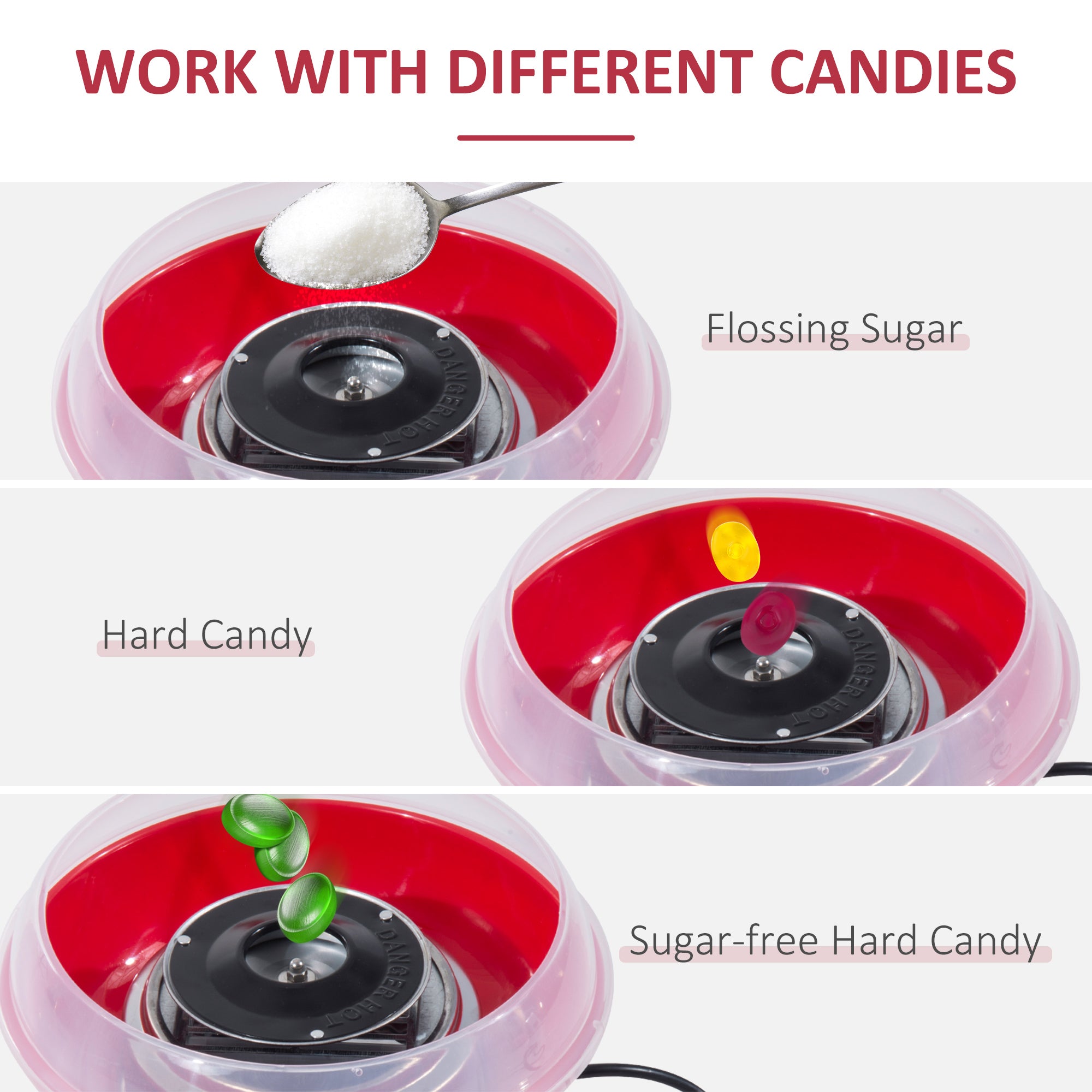 HOMCOM Candy Floss Machine Electric Cotton Candy Maker Gadgetry 450W (Red) - North Peak Garden Furniture