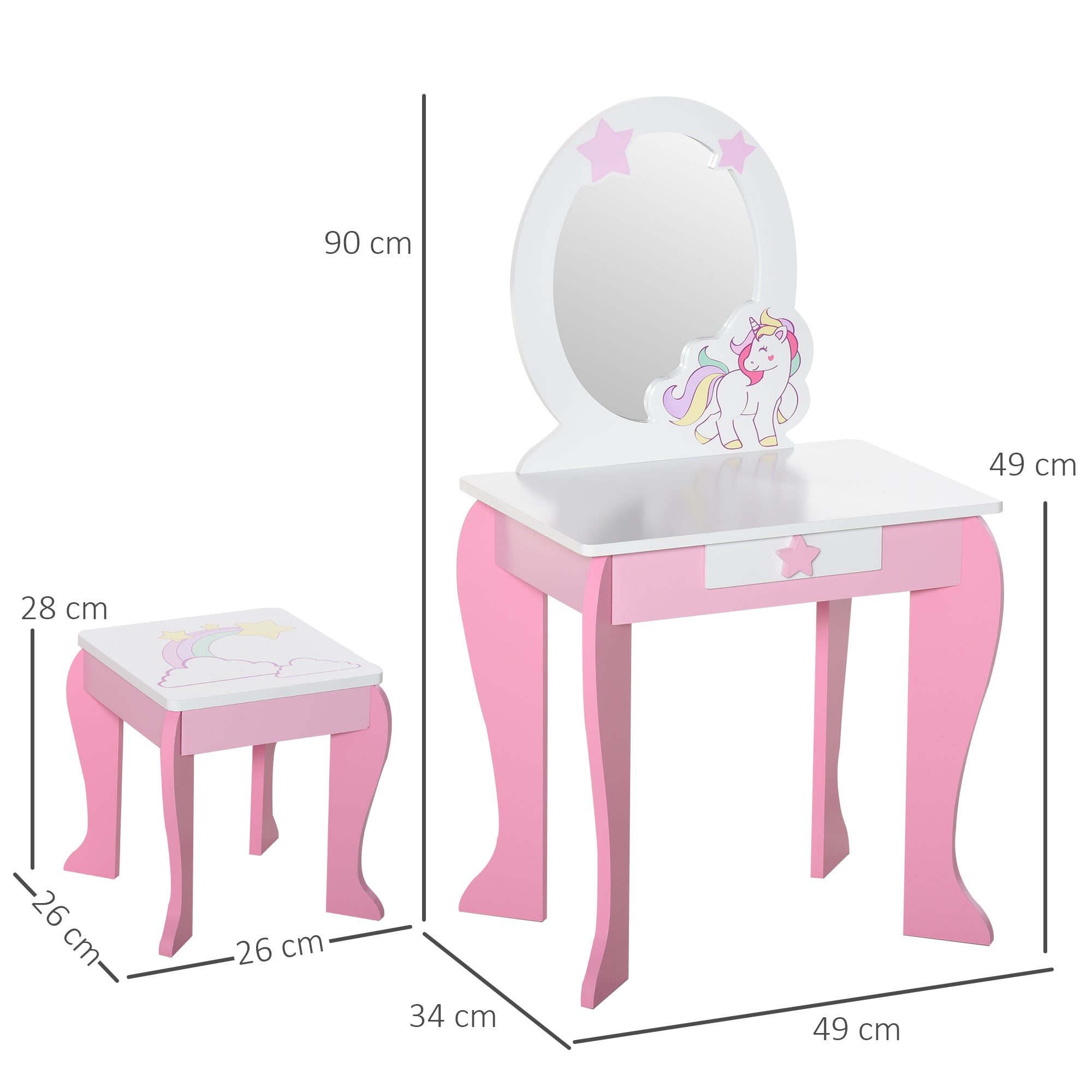 HOMCOM Kids Dressing Table with Mirror, Stool, Pink - North Peak Garden Furniture