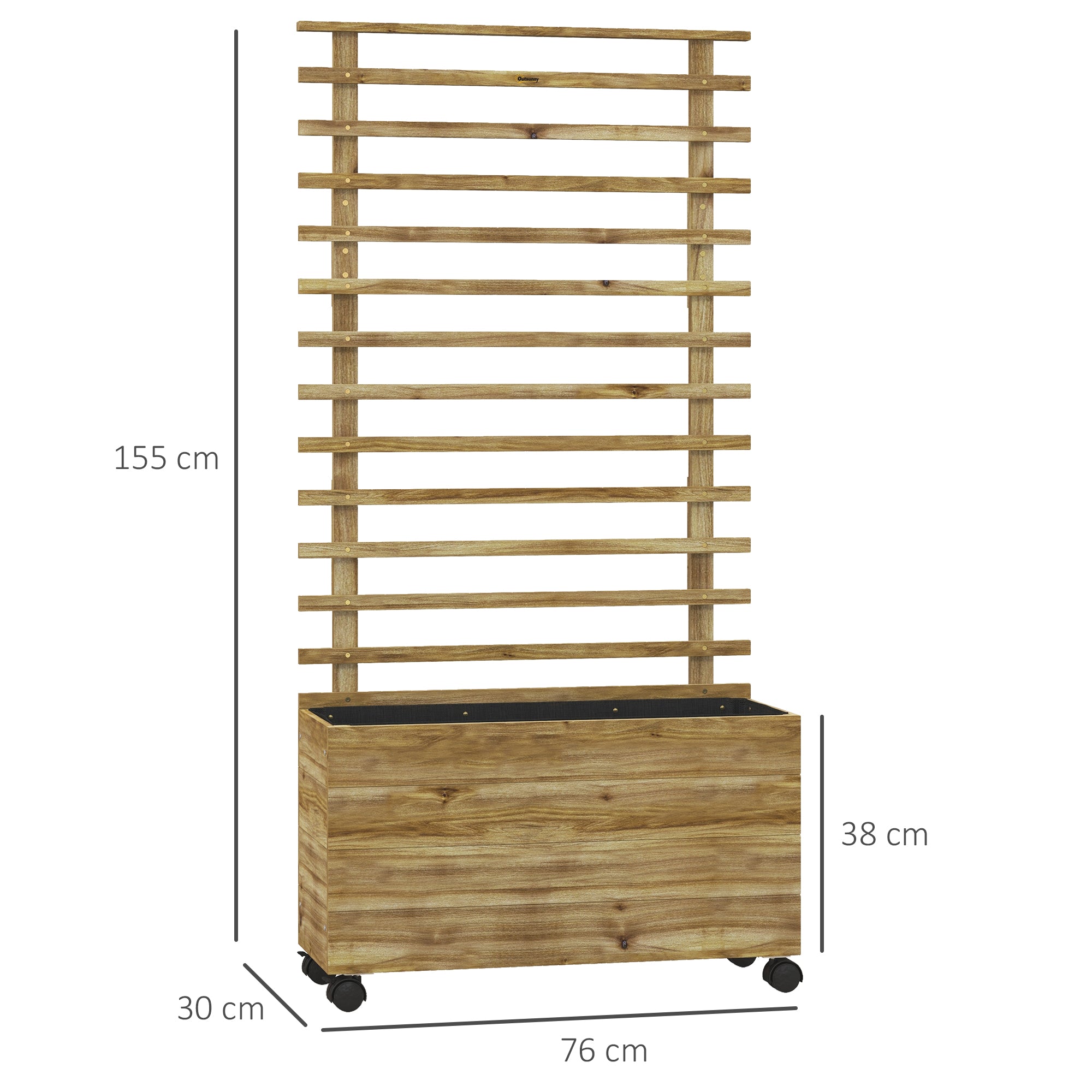 Outsunny Wooden Raised Planter, with Back Trellis - Natural Finish - North Peak Garden Furniture