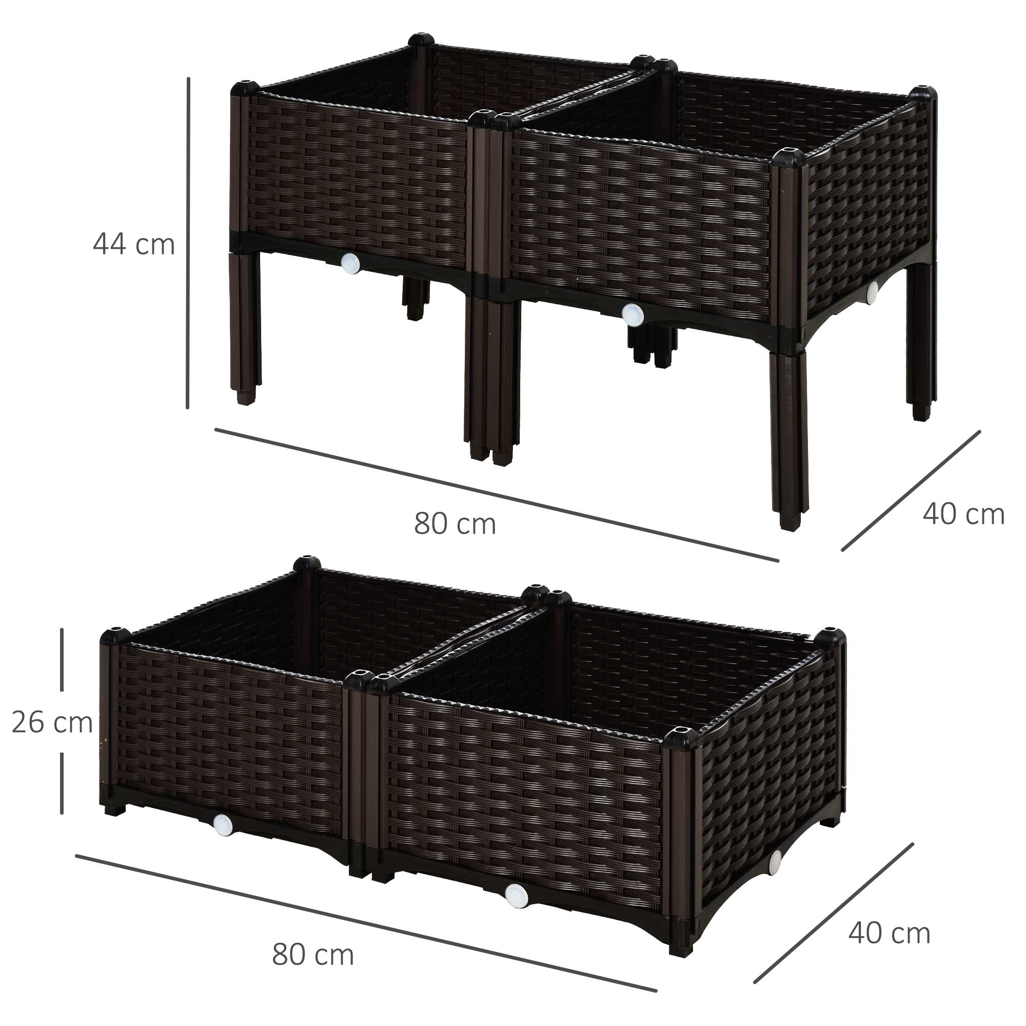 Outsunny Set of 4 26L Garden Raised Bed Elevated Patio Flower Plant Planter Box PP Vegetables Planting Container, Brown - North Peak Garden Furniture