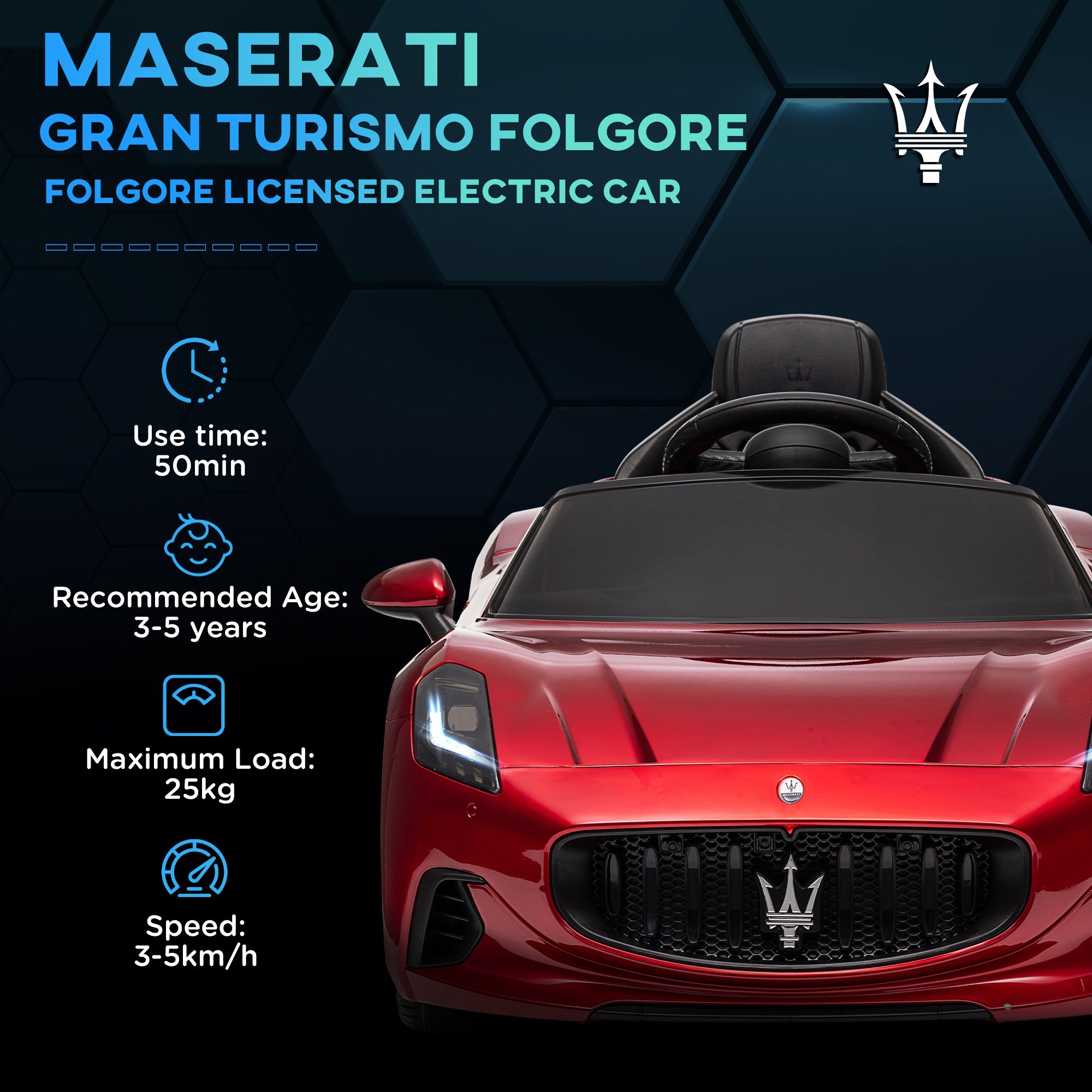 AIYAPLAY 12V Maserati Gran Turismo Folgore Lincesed Kids Electric Car with Remote Control, Soft Start, Wine Red