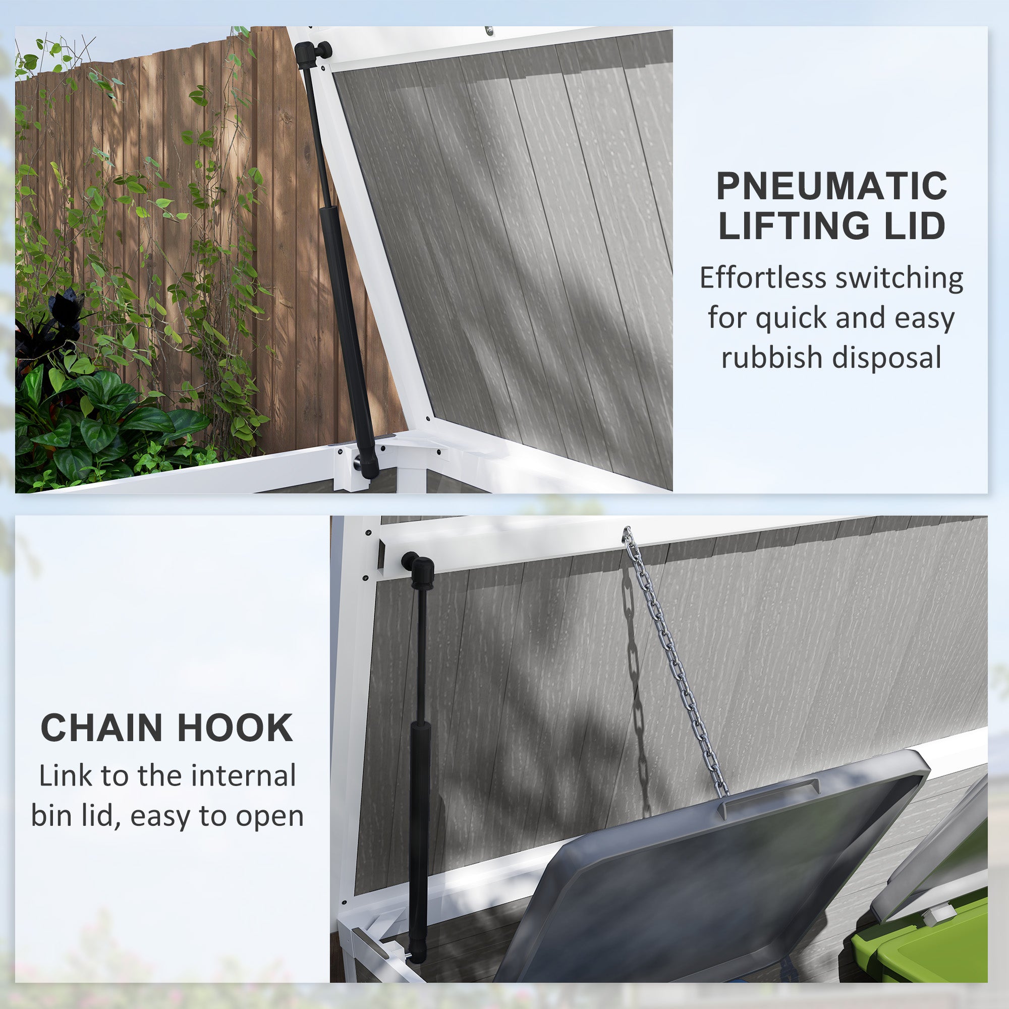Outsunny 4.7 x 2.5FT Garden Shed, Double Bin Storage Shed with Lockable Doors, Outdoor Small Shed with Openable Lid for 2 Trash Cans, Garden Tools, Grey - North Peak Garden Furniture