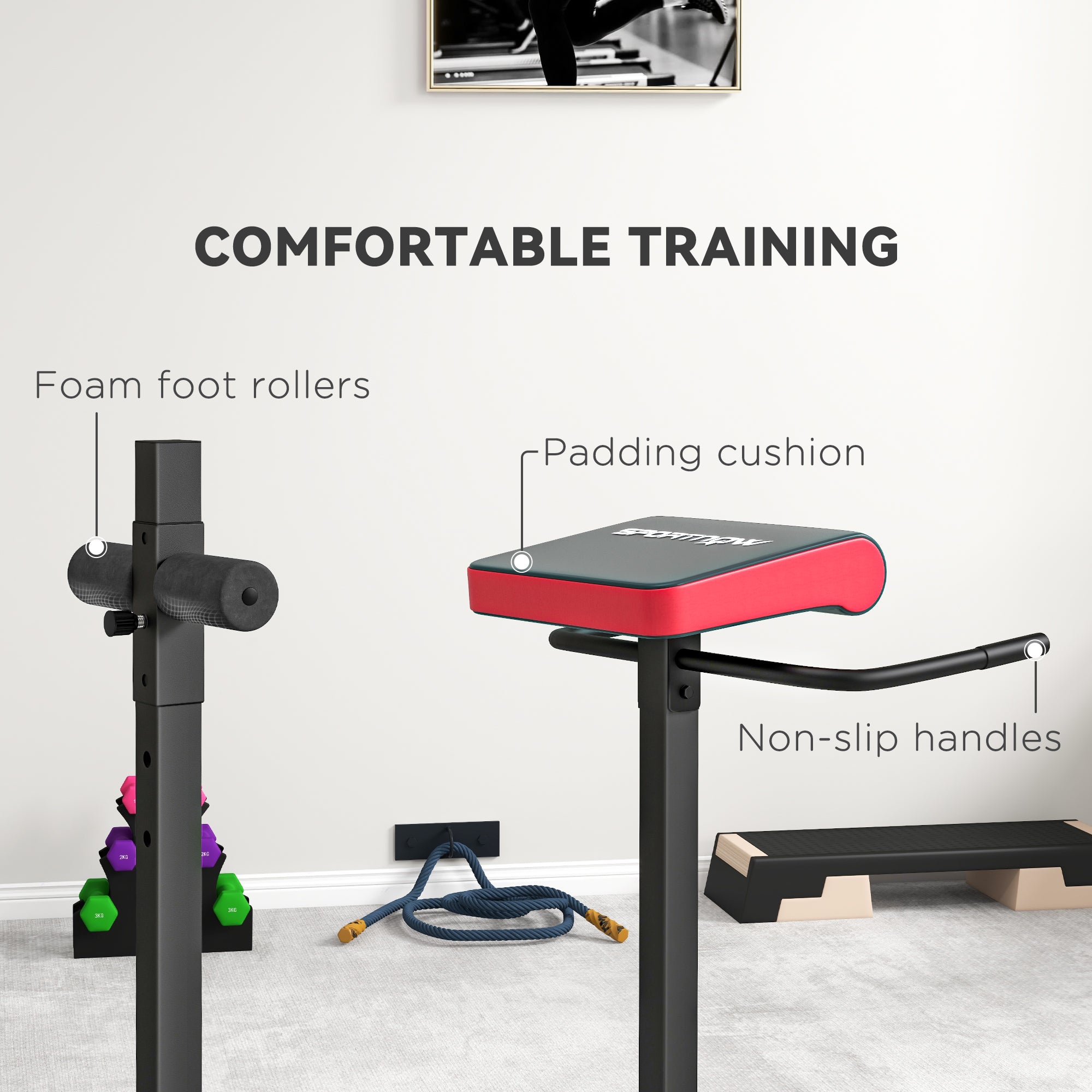 SPORTNOW Back Extension Roman Chair, Hyperextension Bench with Adjustable Leg Roller for Back, Abdominal and Gluteal Training - North Peak Garden Furniture