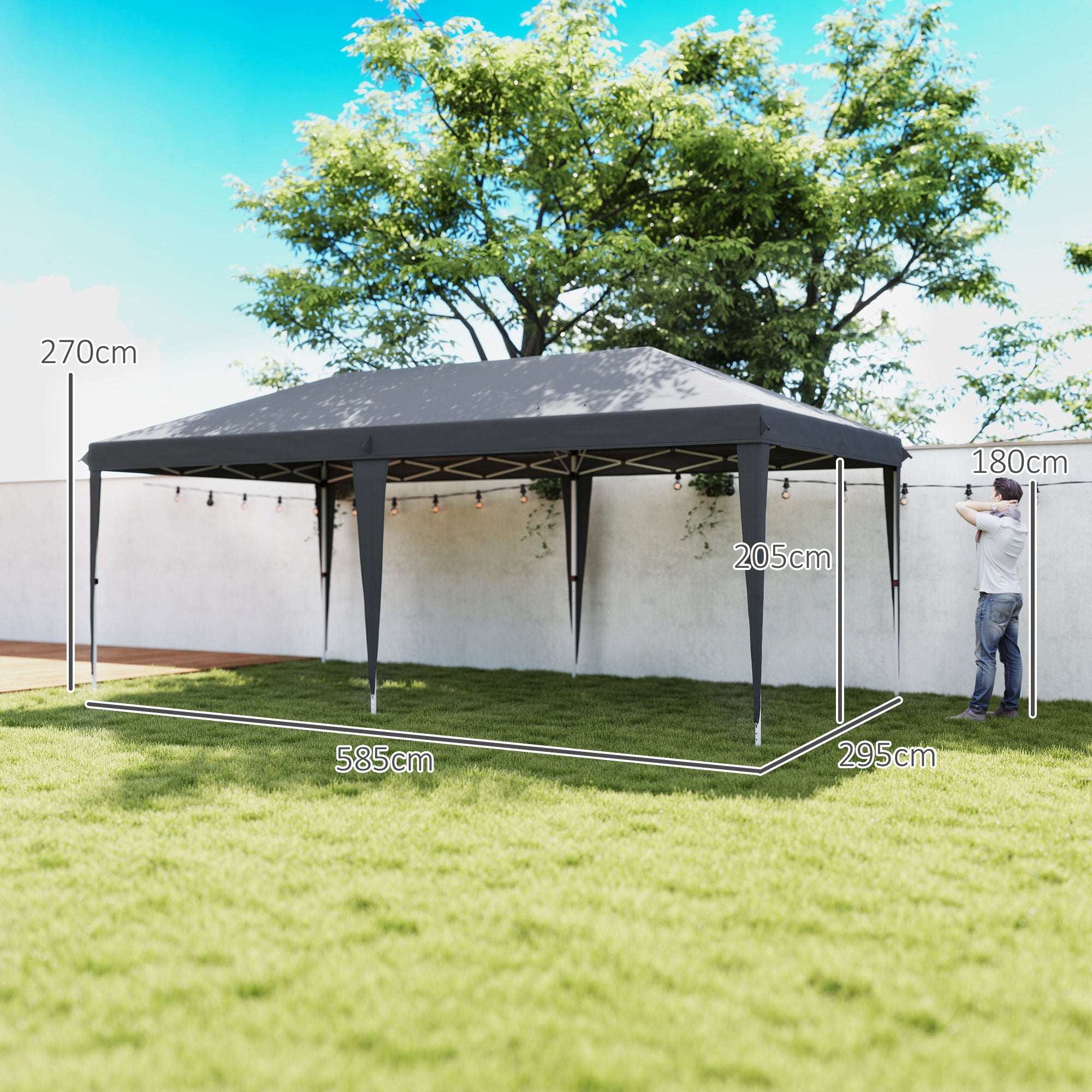 Outsunny Pop Up Gazebo, Double Roof Foldable Canopy Tent, Height Adjustable Wedding Awning Canopy w/ Carrying Bag, 6 m x 3 m x 2.7 m, Grey - North Peak Garden Furniture
