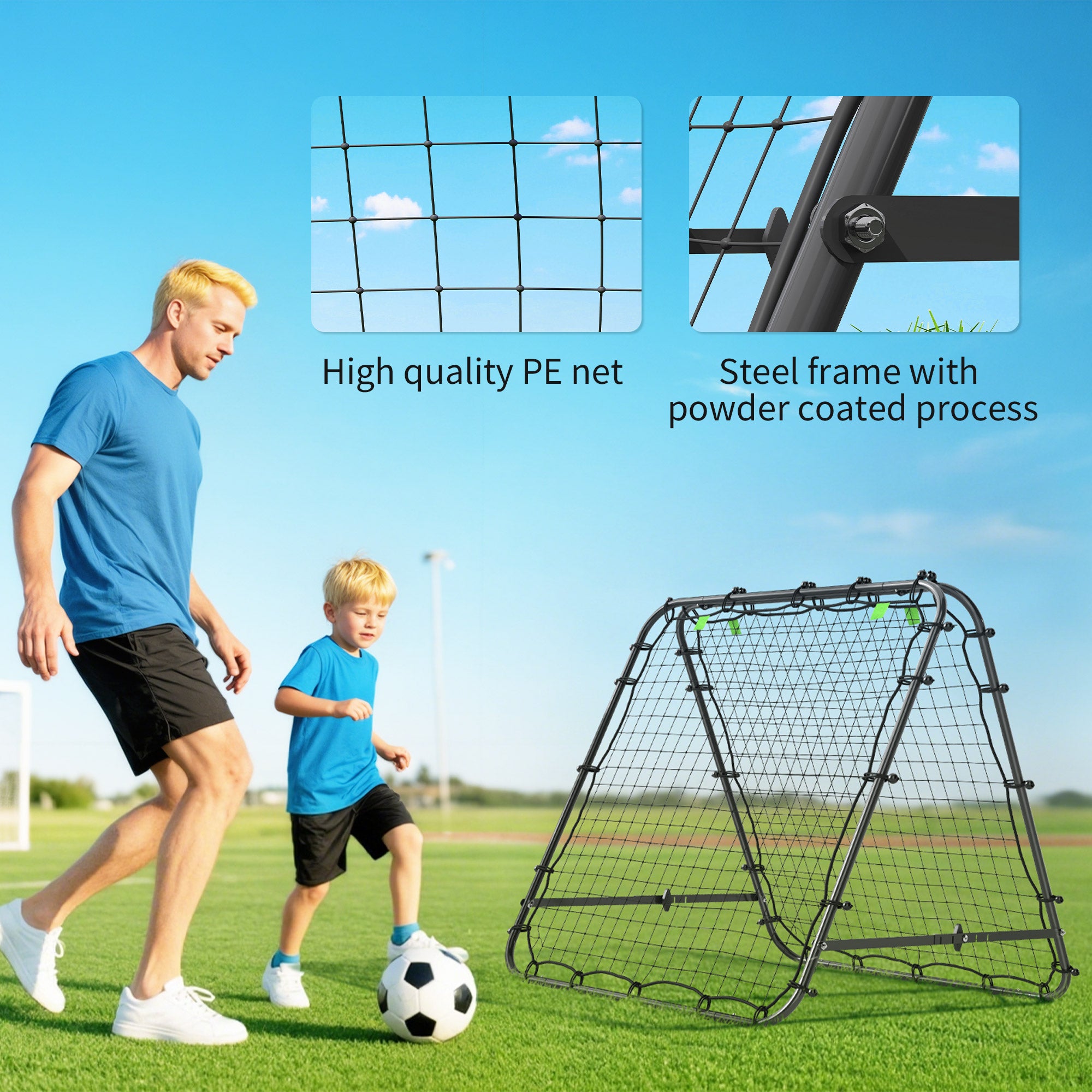 HOMCOM Double Sided Football Rebounder Net, Football Rebound Goal with 5 Adjustable Angles, Black