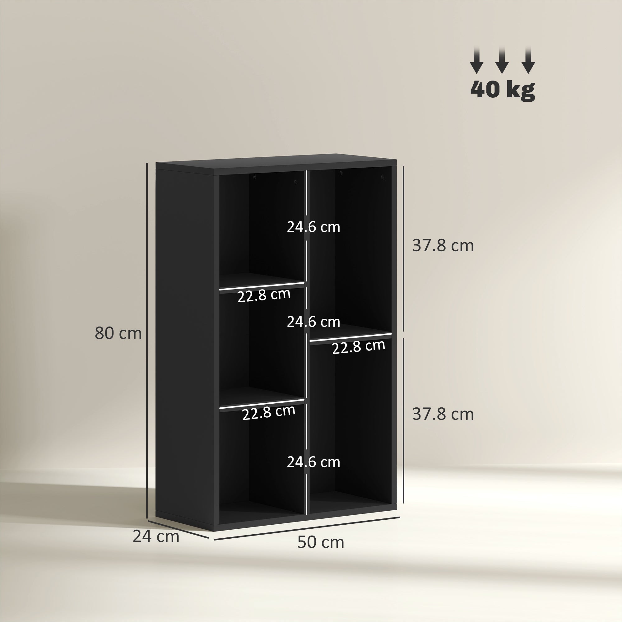 HOMCOM 2-Tier Bookshelf with 5 Compartments - Black - North Peak Garden Furniture