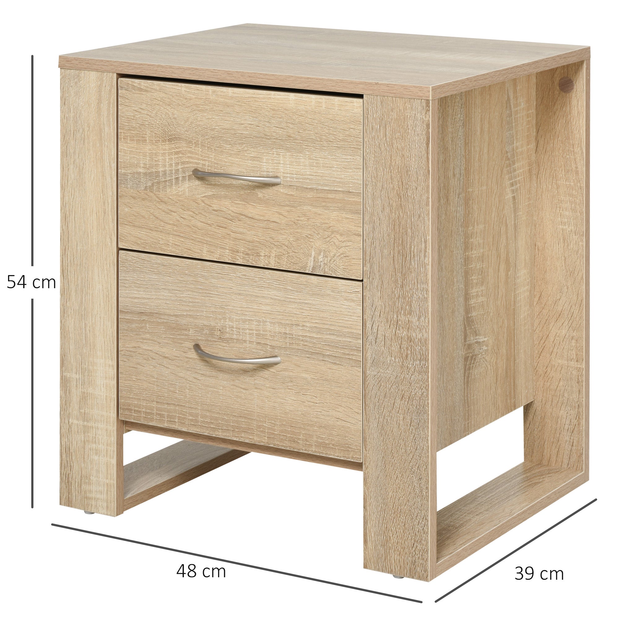 HOMCOM Bedside Cabinet with 2 Drawers: Modern Boxy Design, Elevated Base, Melamine Finish, Bedroom Storage, Oak Brown.