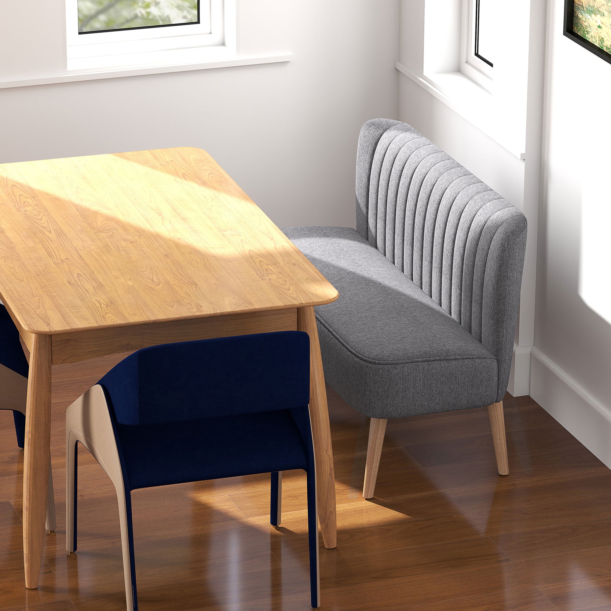 HOMCOM 46" Loveseat Sofa Upholstered Small 2 Seater Sofa with Thick Padded Seat and Rubber Wood Legs, Grey