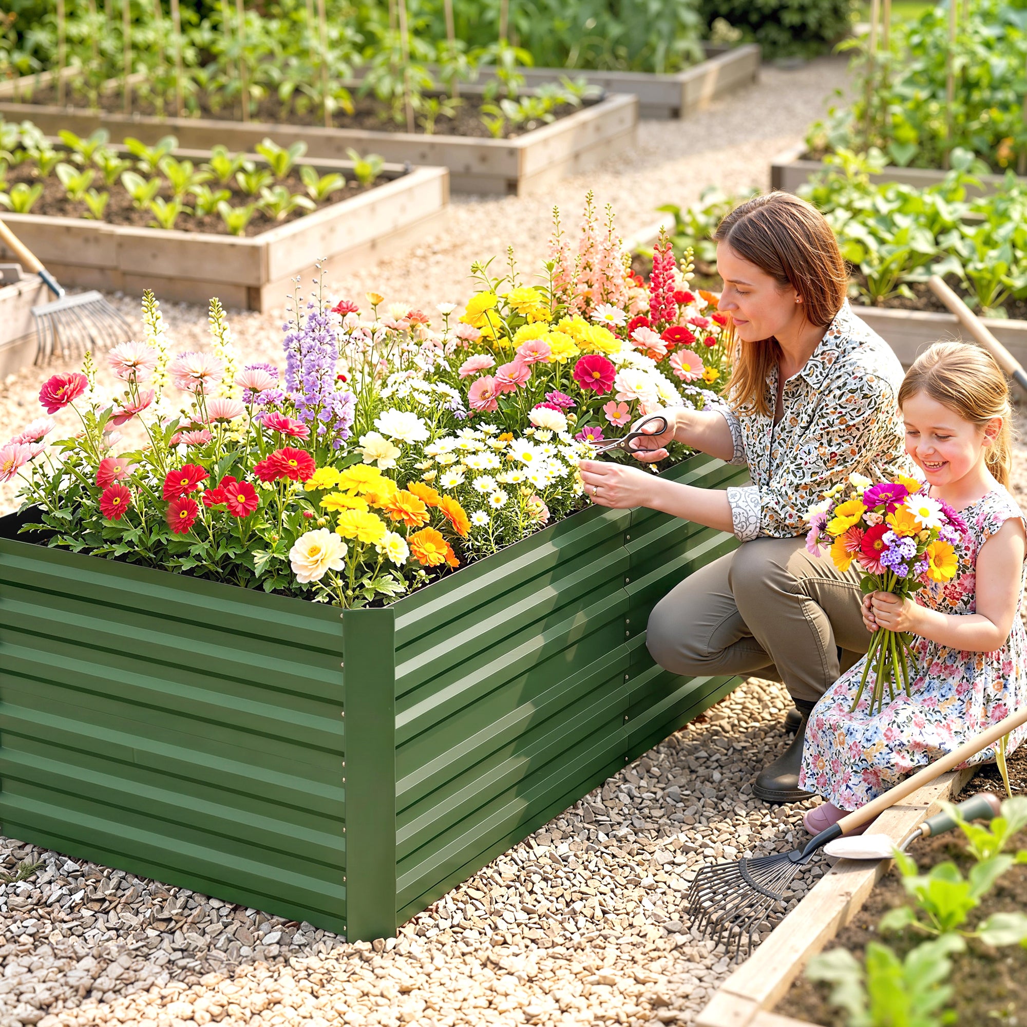 Outsunny Raised Beds for Garden, Galvanised Steel Outdoor Planters with Multi-reinforced Rods, 180 x 90 x 59 cm, Green