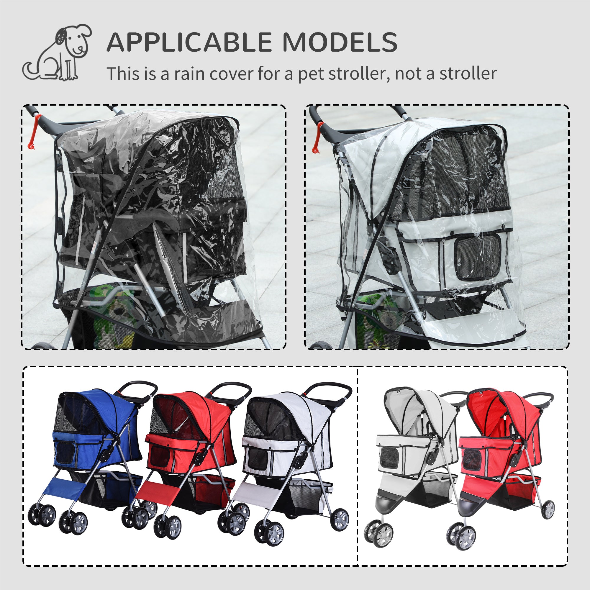 PawHut Pet Travel Stroller with Rain Cover, 4 Wheels Foldable Travel Carriage with Wheels Zipper Entry Cup Holder Storage Basket Black - North Peak Garden Furniture
