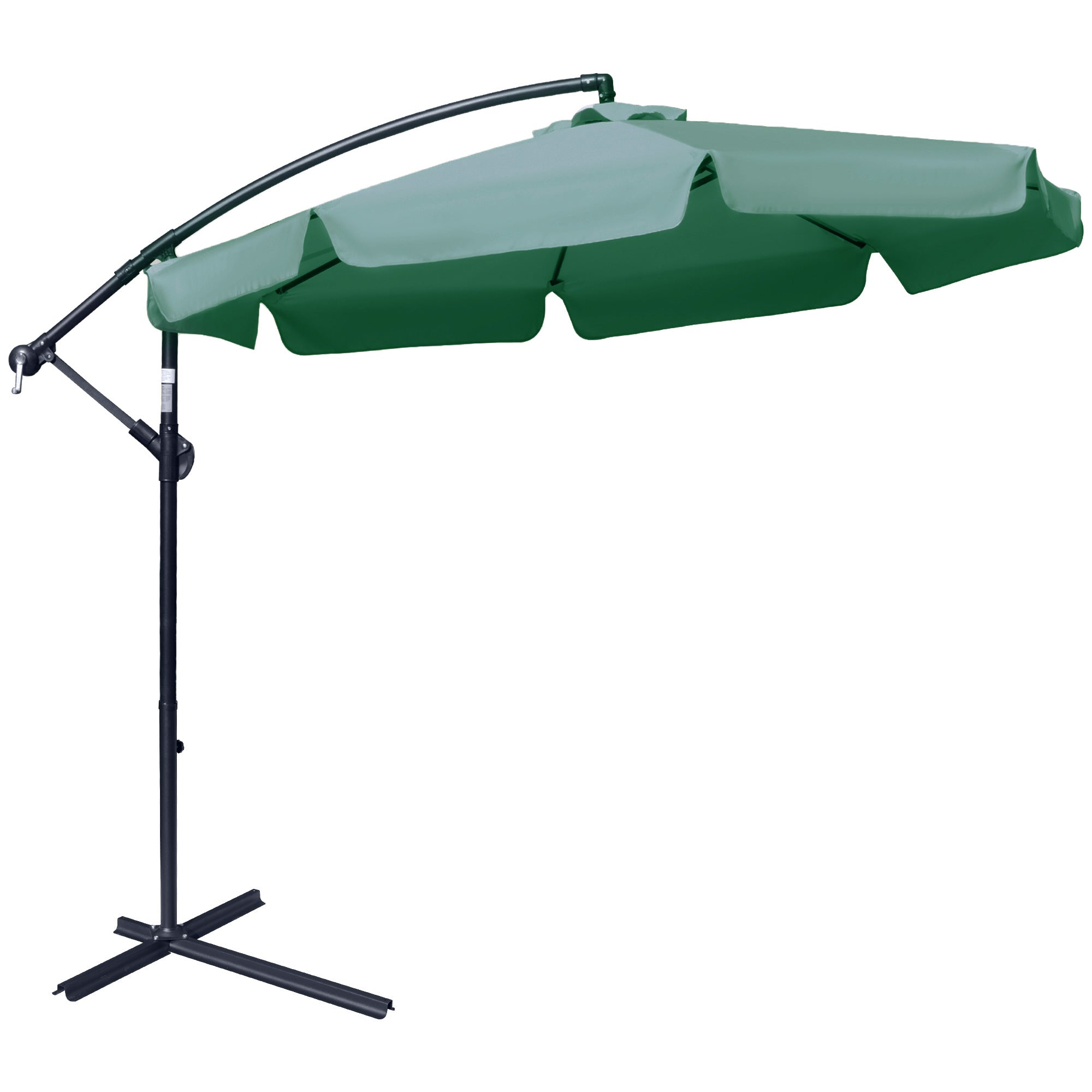 Outsunny 2.7m Garden Parasol Cantilever Umbrella with Crank Handle and Cross Base for Outdoor, Hanging Sun Shade, Green - North Peak Garden Furniture