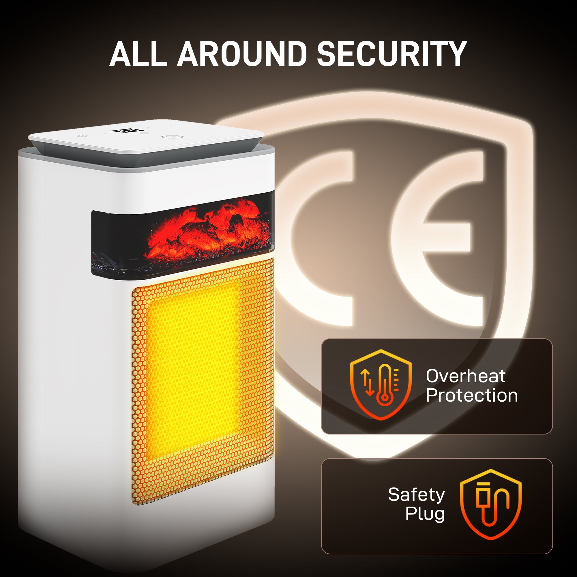 HOMCOM Ceramic Electric Heater, 1500W Fan Space Heater with 3 Modes, 24H Timer, Flame Effect, Oscillation for Bedroom, White