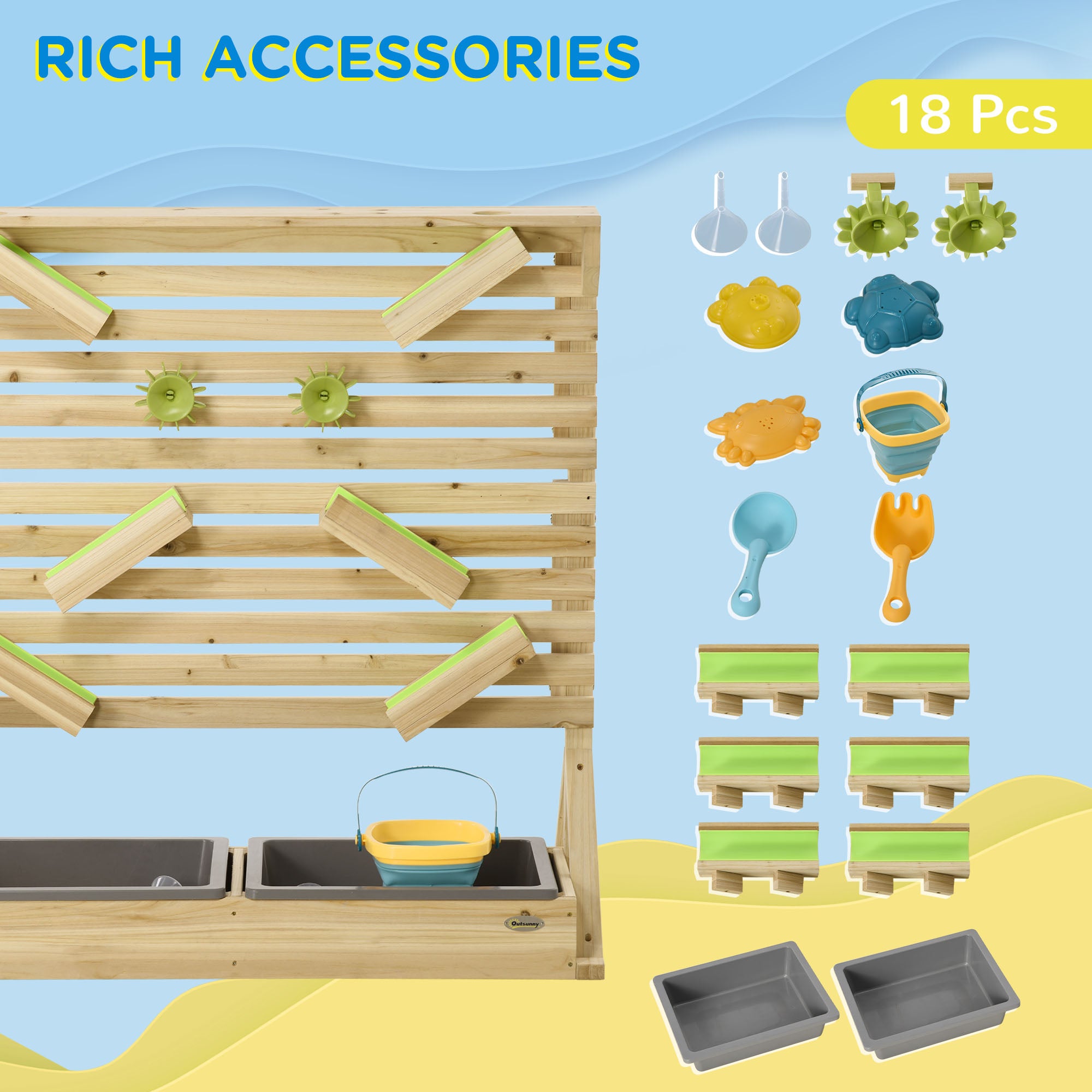 Outsunny Outdoor Kids Running Water and Sand Playset, with 18 Accessories - North Peak Garden Furniture