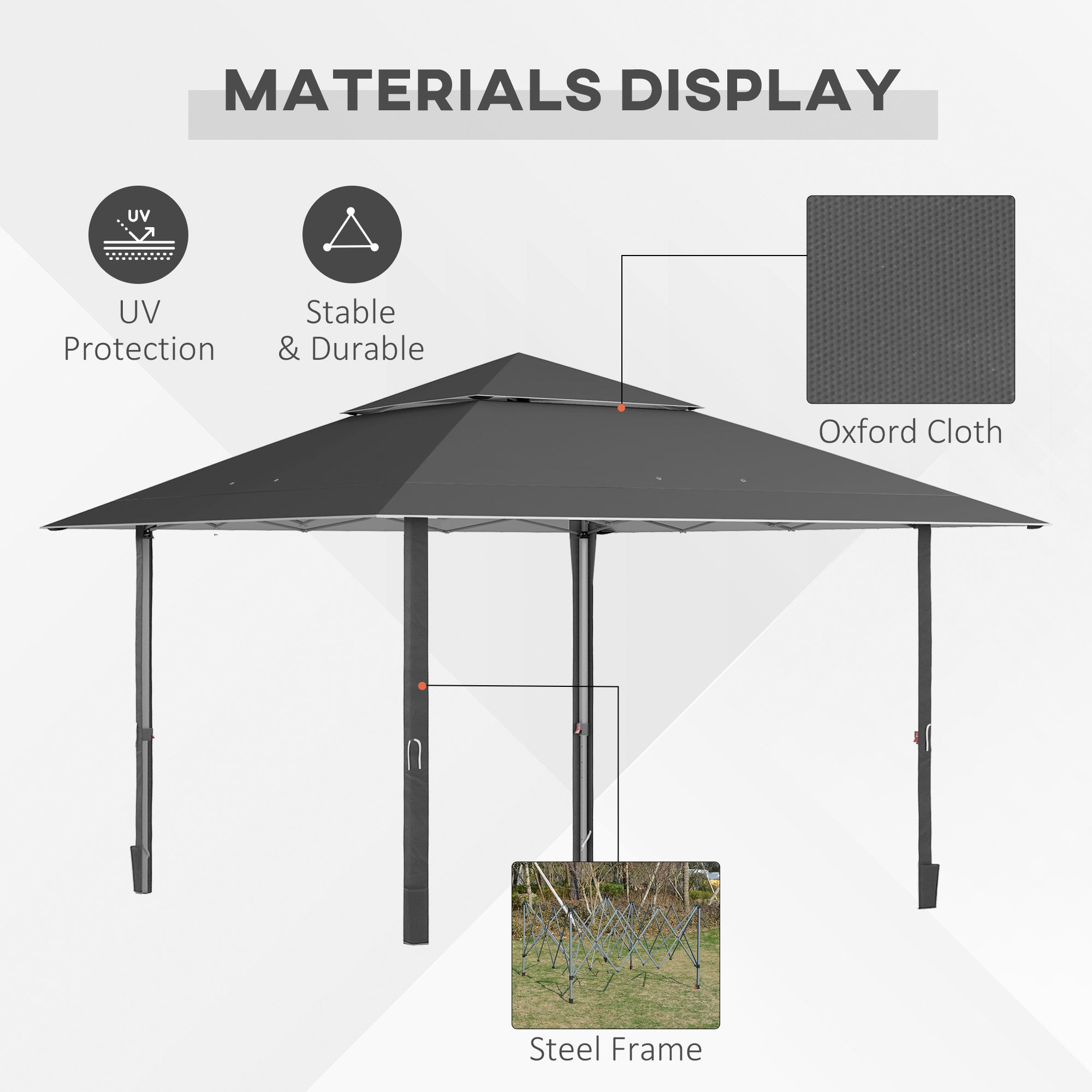 Outsunny 4 x 4m Pop-up Gazebo Double Roof Canopy Tent with UV Proof, Roller Bag & Adjustable Legs Outdoor Party, Steel Frame, Dark Grey - North Peak Garden Furniture