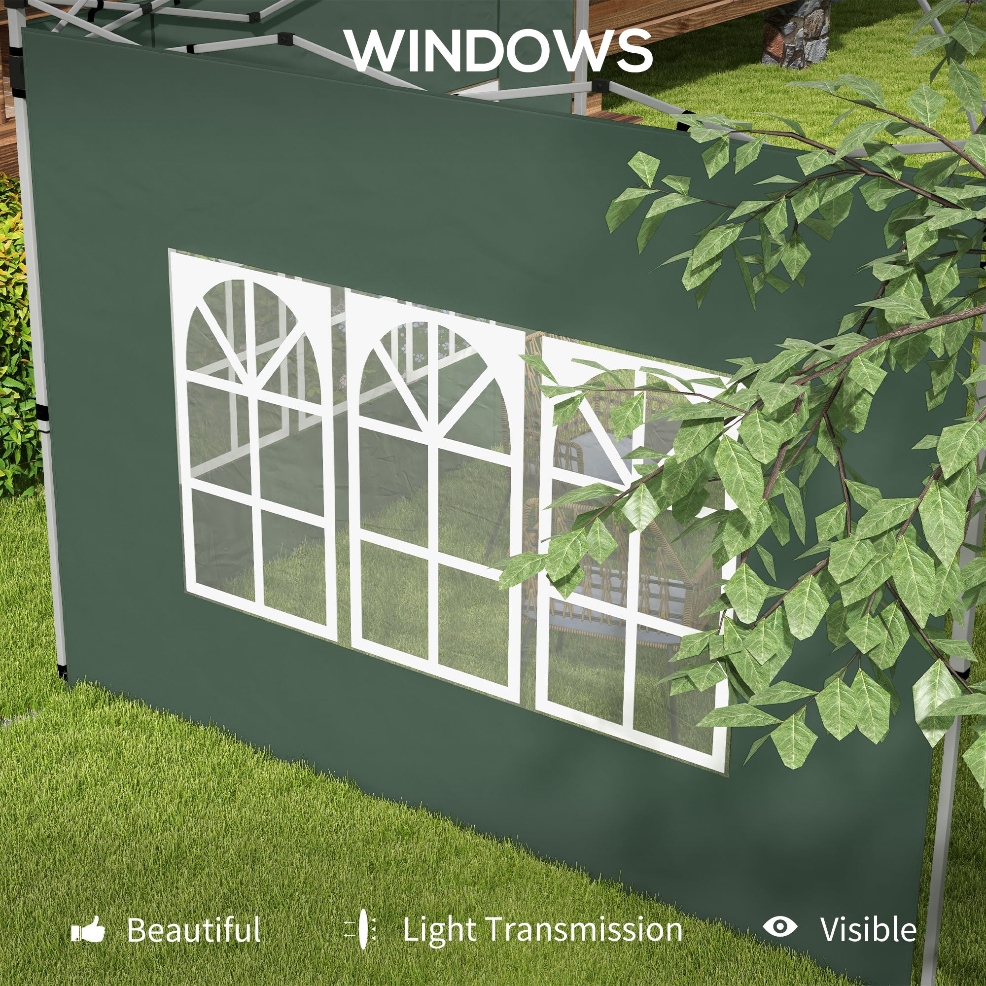 Outsunny Gazebo Side Panels, Sides Replacement with Window for 3x3(m) or 3x4m Pop Up Gazebo, 2 Pack, Green - North Peak Garden Furniture