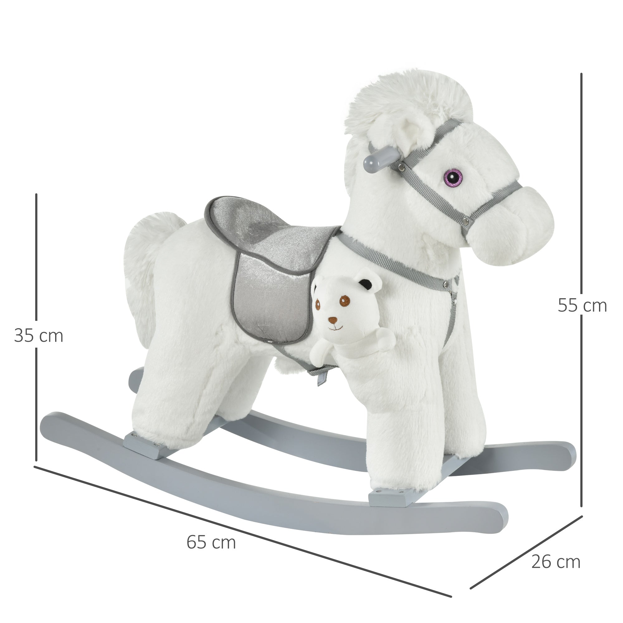 HOMCOM Kids Plush Ride-On Rocking Horse Toy Rocker with Plush Toy Realistic Sounds for Child 18-36 Months White - North Peak Garden Furniture