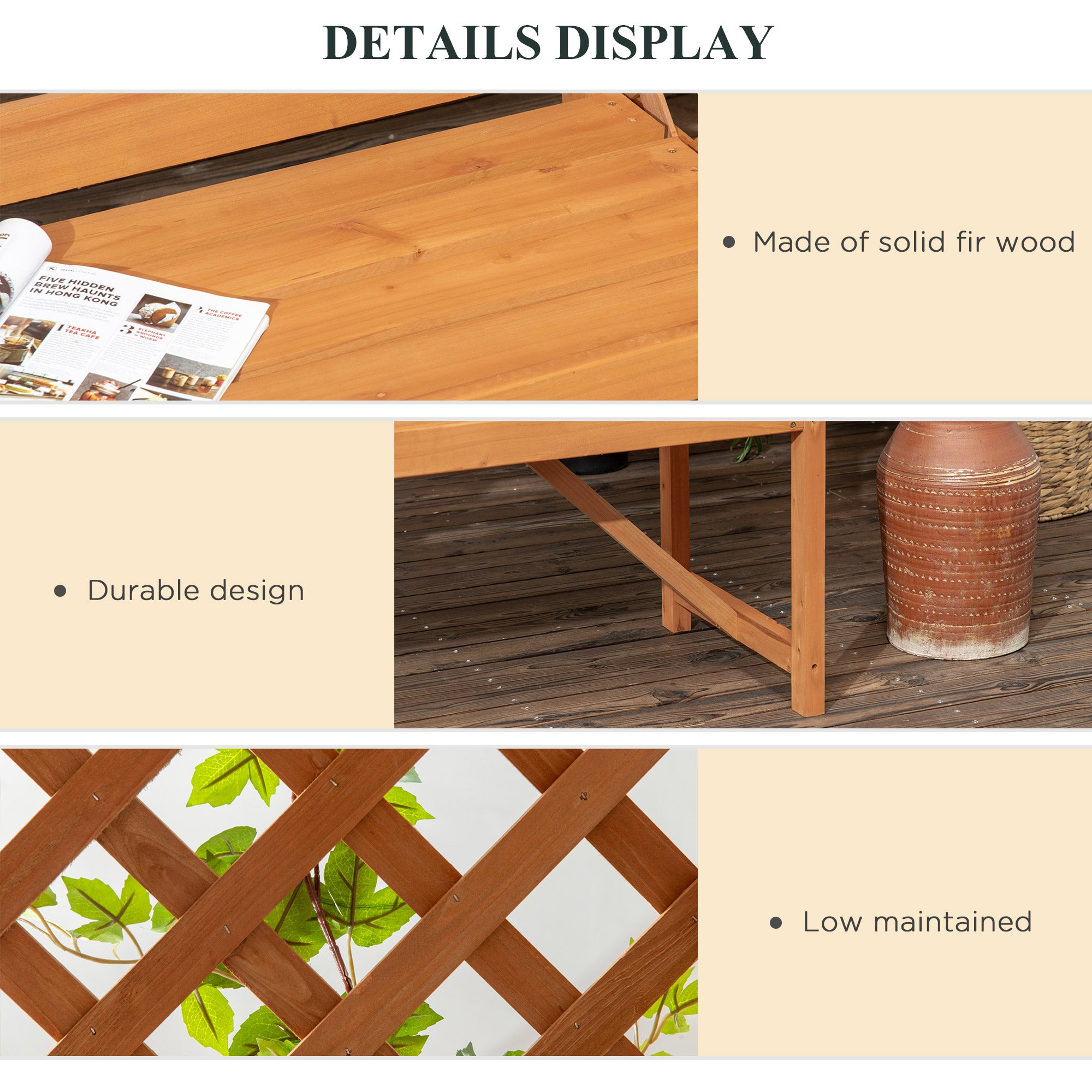 Outsunny Patio Garden Bench, Natural Wooden Garden Arbour with Seat for Vines/Climbing Plants, Natural - North Peak Garden Furniture