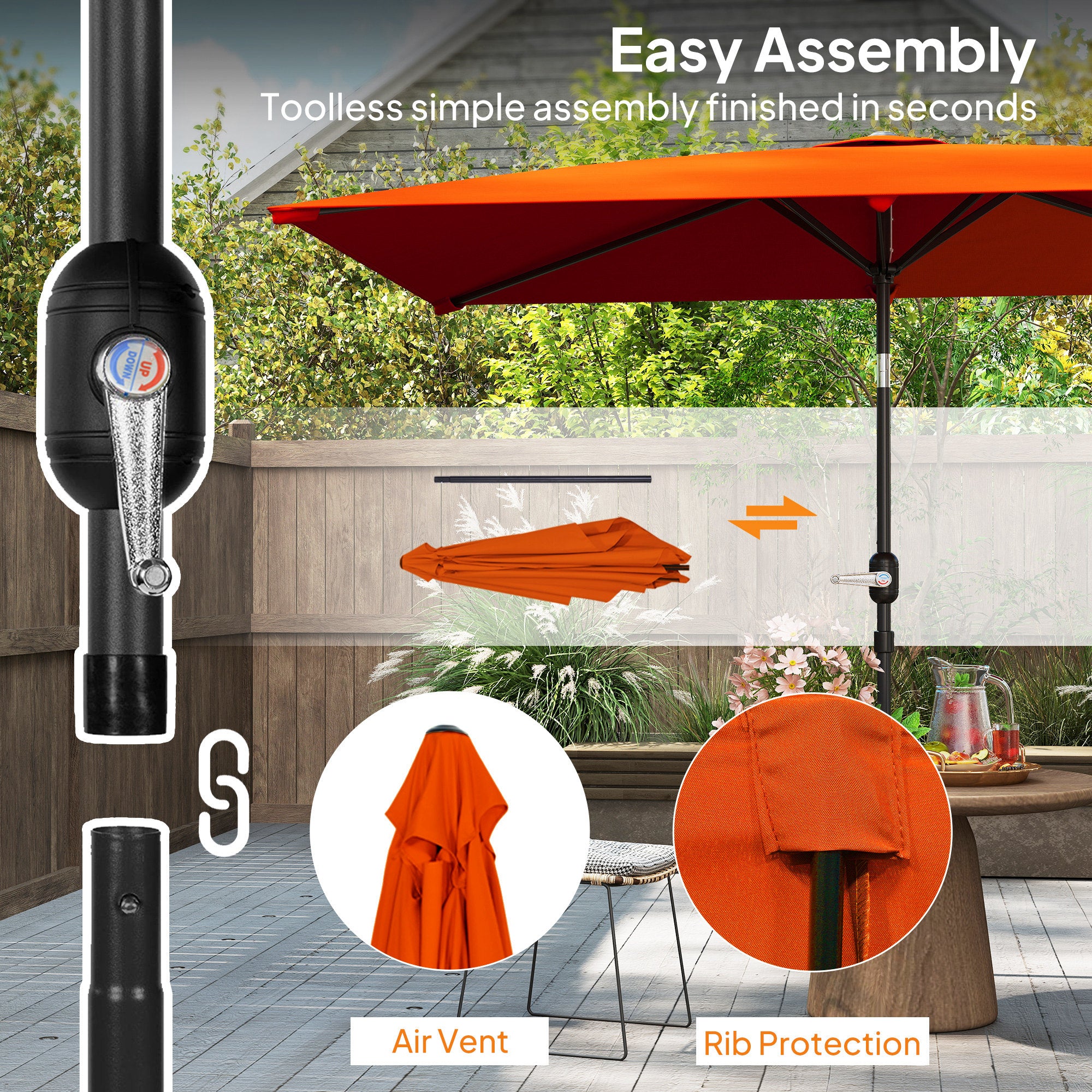 Outsunny 3x2m Patio Parasol Garden Umbrellas Canopy with Aluminium Tilt Crank Rectangular Sun Shade Steel, Orange - North Peak Garden Furniture