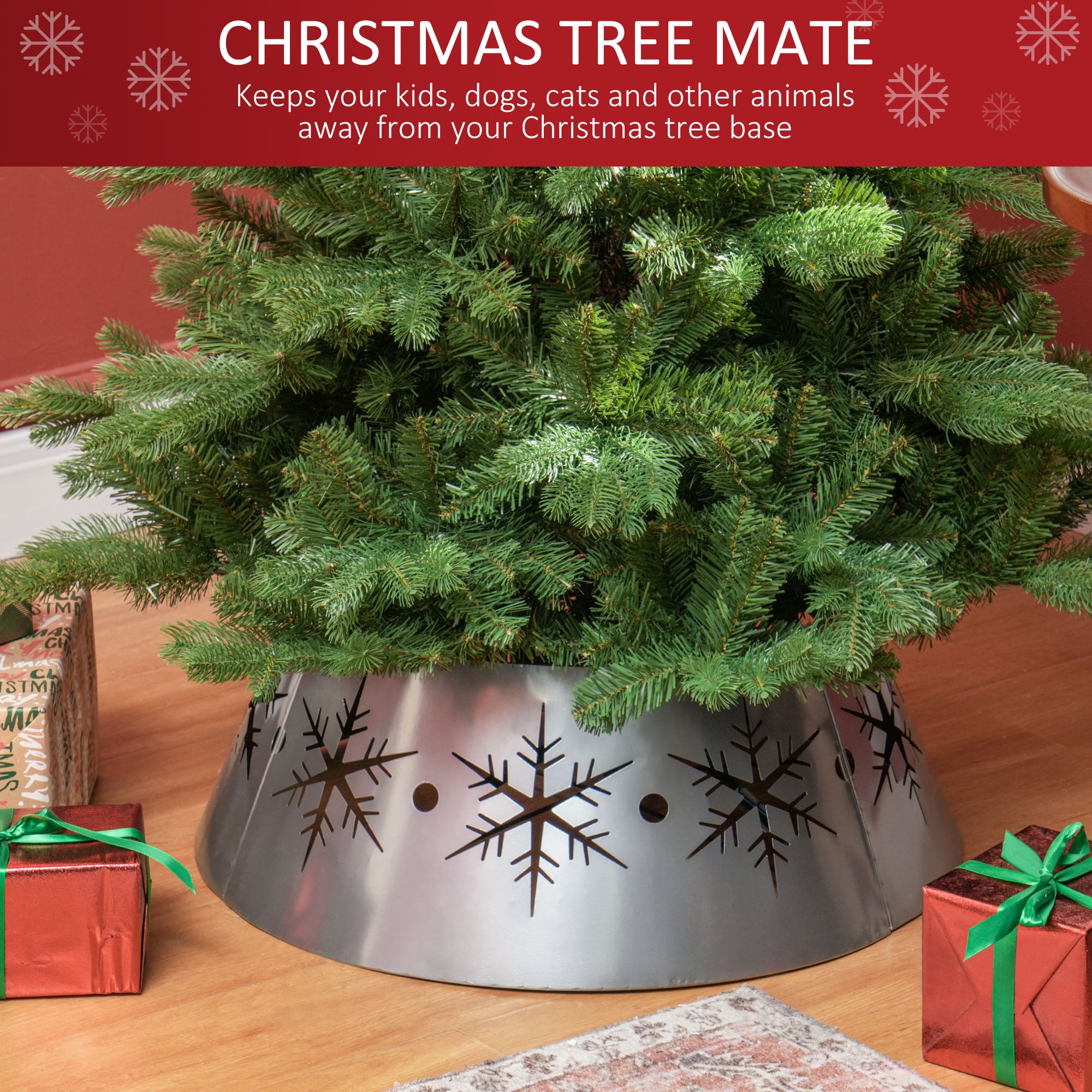 HOMCOM Christmas Tree Collar, 66cm Christmas Tree Base Cover with Hollow Snowflake Patterns, Xmas Decoration for Party, Holiday, Home, Silver - North Peak Garden Furniture