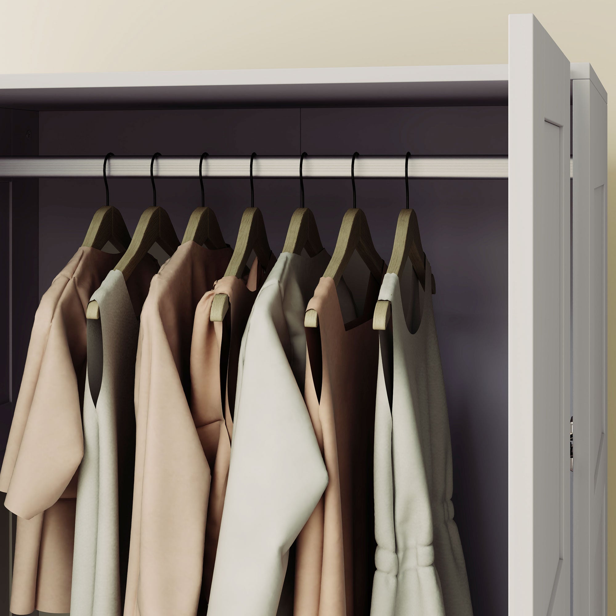 HOMCOM Double Paneled Door Wardrobe, with Shelves - Grey - North Peak Garden Furniture