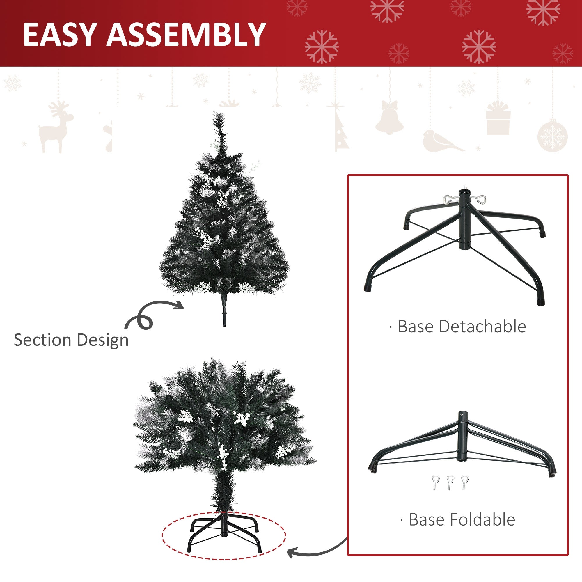 HOMCOM 4FT Artificial Snow-Dipped Christmas Tree Xmas | Home Home Indoor Decoration | Removable Stand w/ White Berries Star Topper Branch Green - North Peak Garden Furniture