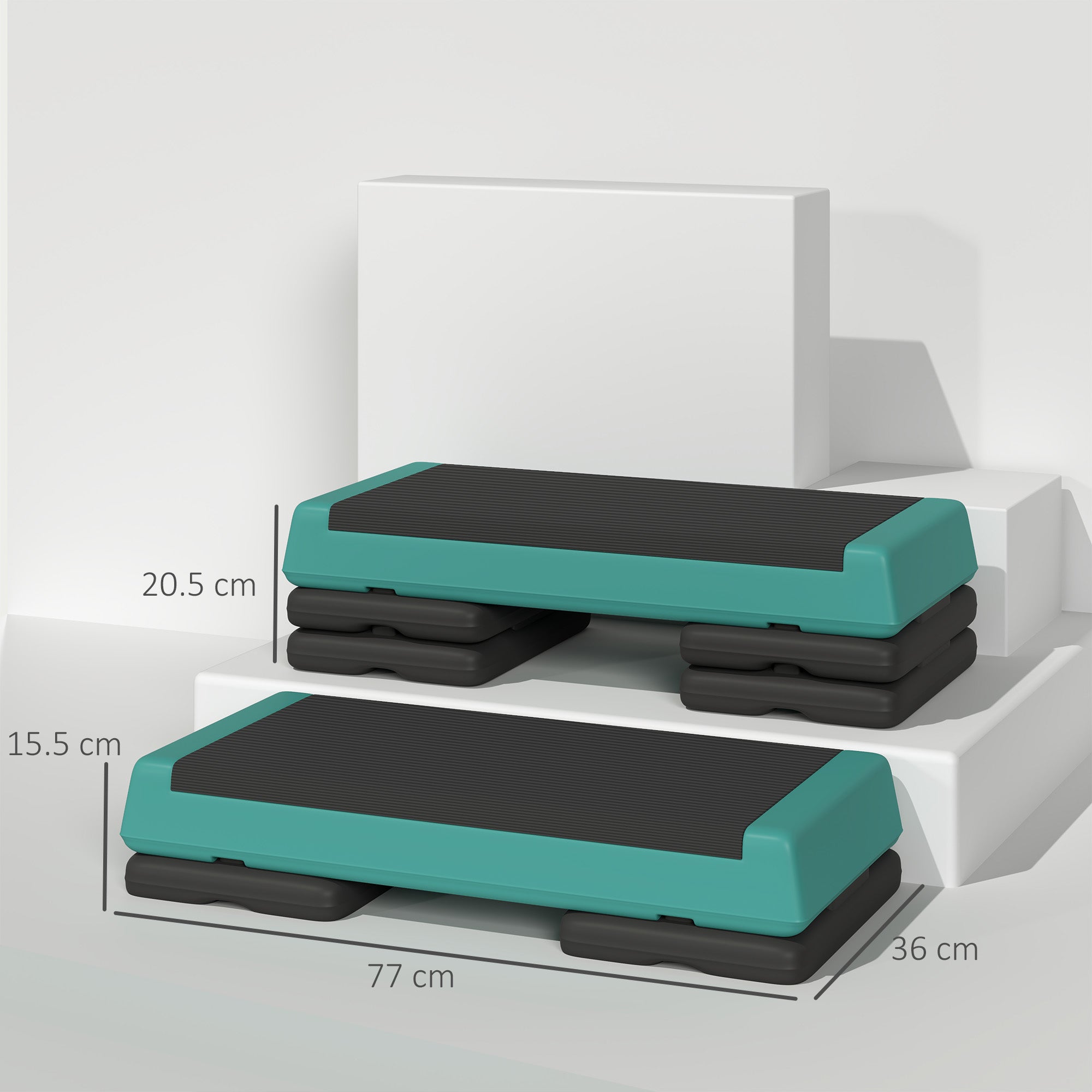 SPORTNOW Fitness Stepper, 3-Height Adjustable Aerobic Step, Non-Slip Exercise Step Board for Home Gym Office Workout, 10.5cm, 15.5cm, 20.5cm, Green - North Peak Garden Furniture