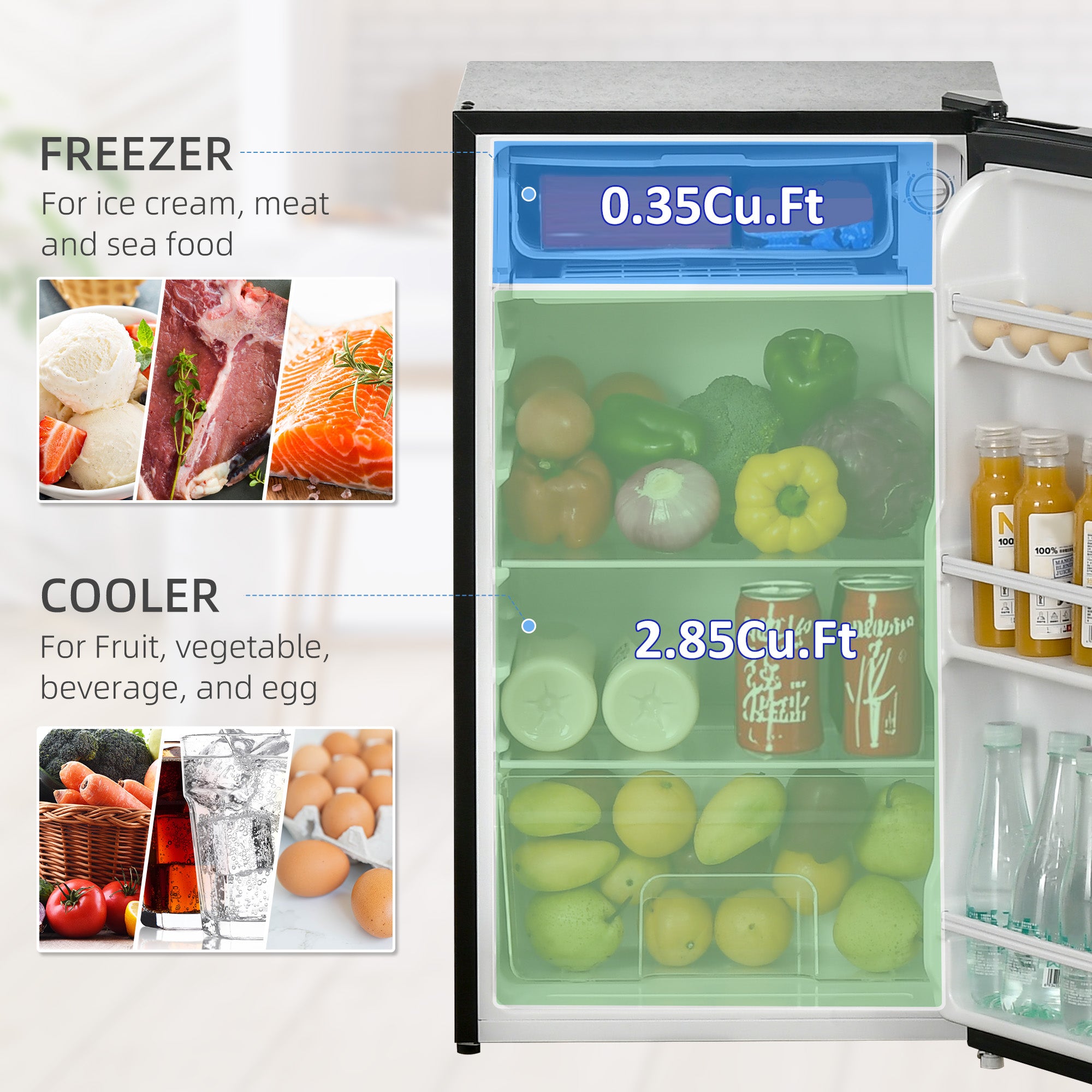 HOMCOM 91 Litre Freestanding Under Counter Fridge Freezer with Chiller Box, Reversible Door, Adjustable Thermostat, 47.5cm Wide, Noise Level: Decibels 40, Black - North Peak Garden Furniture