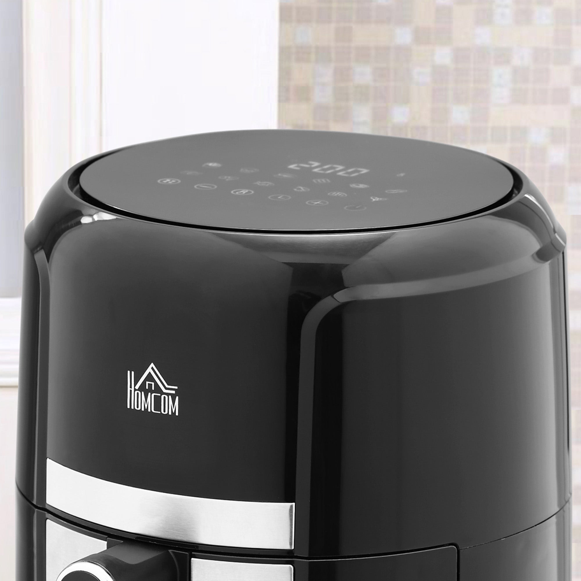 HOMCOM 4L Air Fryer, 1300W Air Fryer Oven with Digital Touch Display, Rapid Air Circulation, 12 Cooking Programs, Adjustable Temperature, Timer, Nonstick Basket for Oil Less or Low Fat Cooking, Black - North Peak Garden Furniture