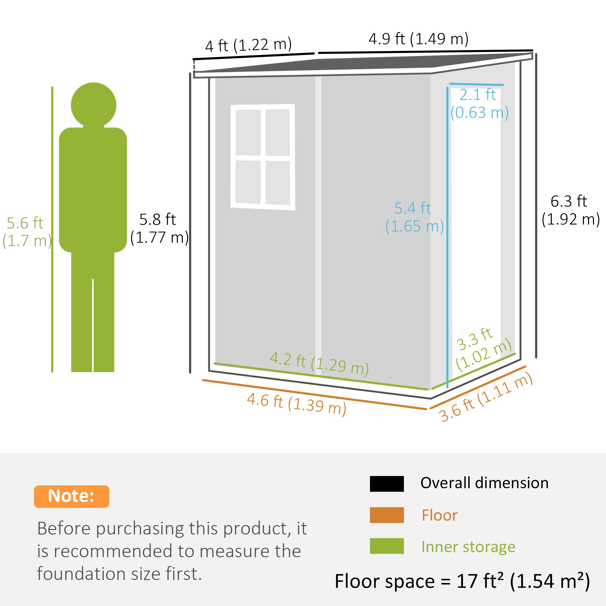 Outsunny 4'x5' Garden Storage Shed, Lean to Shed, Lockable Garden Shed with Window, Vent and Plastic Roof, Grey - North Peak Garden Furniture