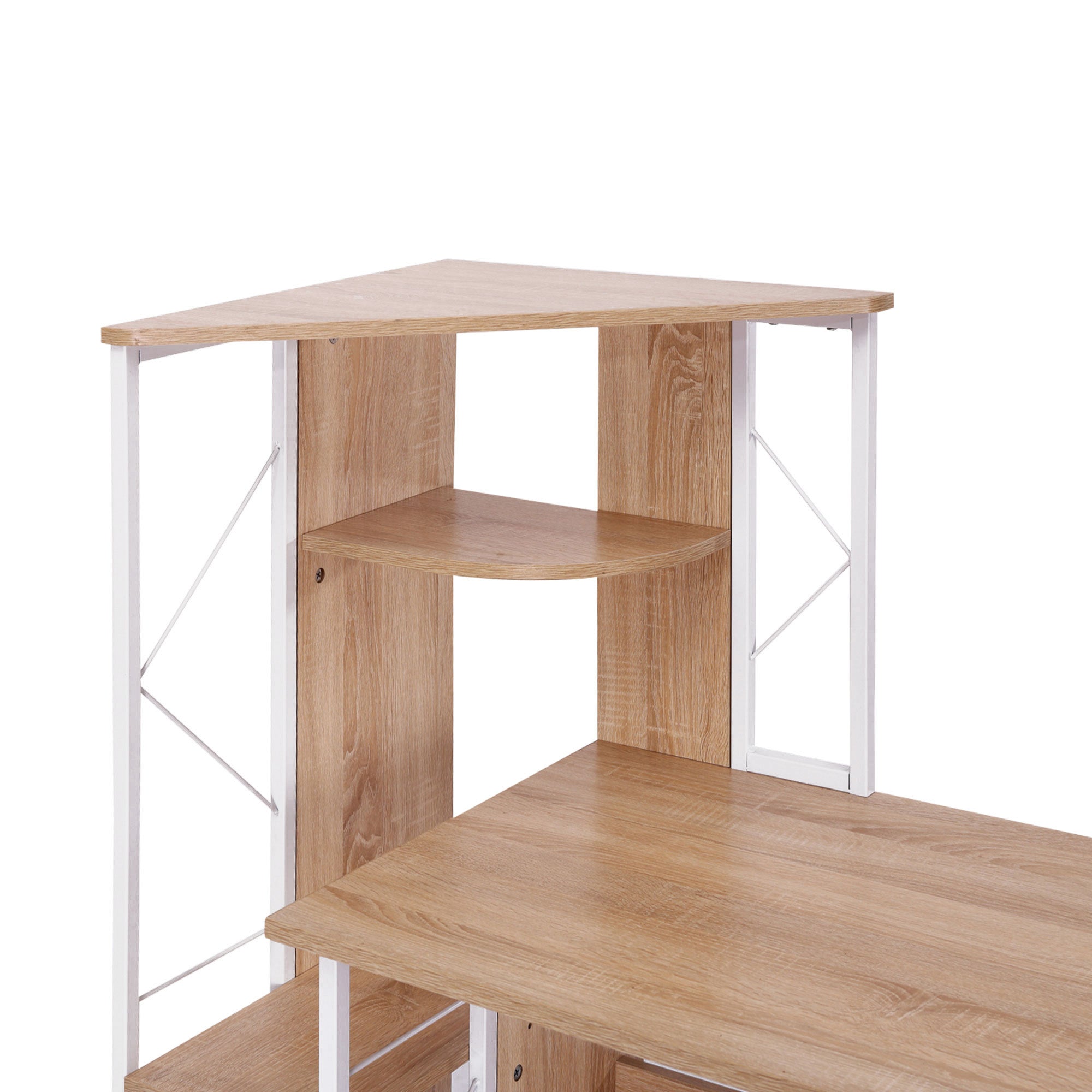 HOMCOM Computer Desk with Drawers and Bookshelf, Writing Desk for Home Office with Storage Shelves, Study Workstation, Oak - North Peak Garden Furniture