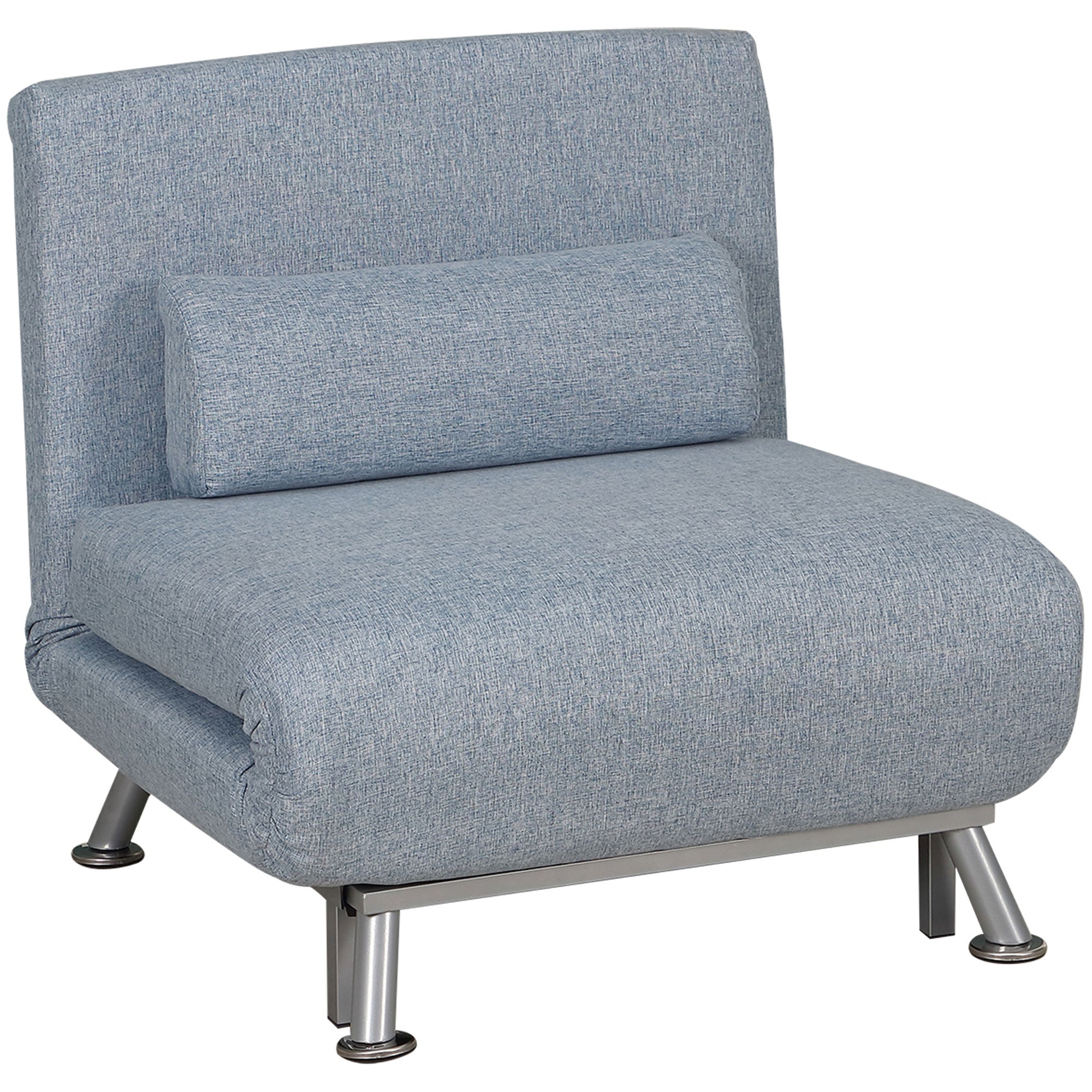 HOMCOM Single Sofa Bed, Chair Bed, 3-in-1 Convertible Sleeper Chair with Adjustable Backrest, Pillow, for Living Room, Bedroom, Sky Blue - North Peak Garden Furniture