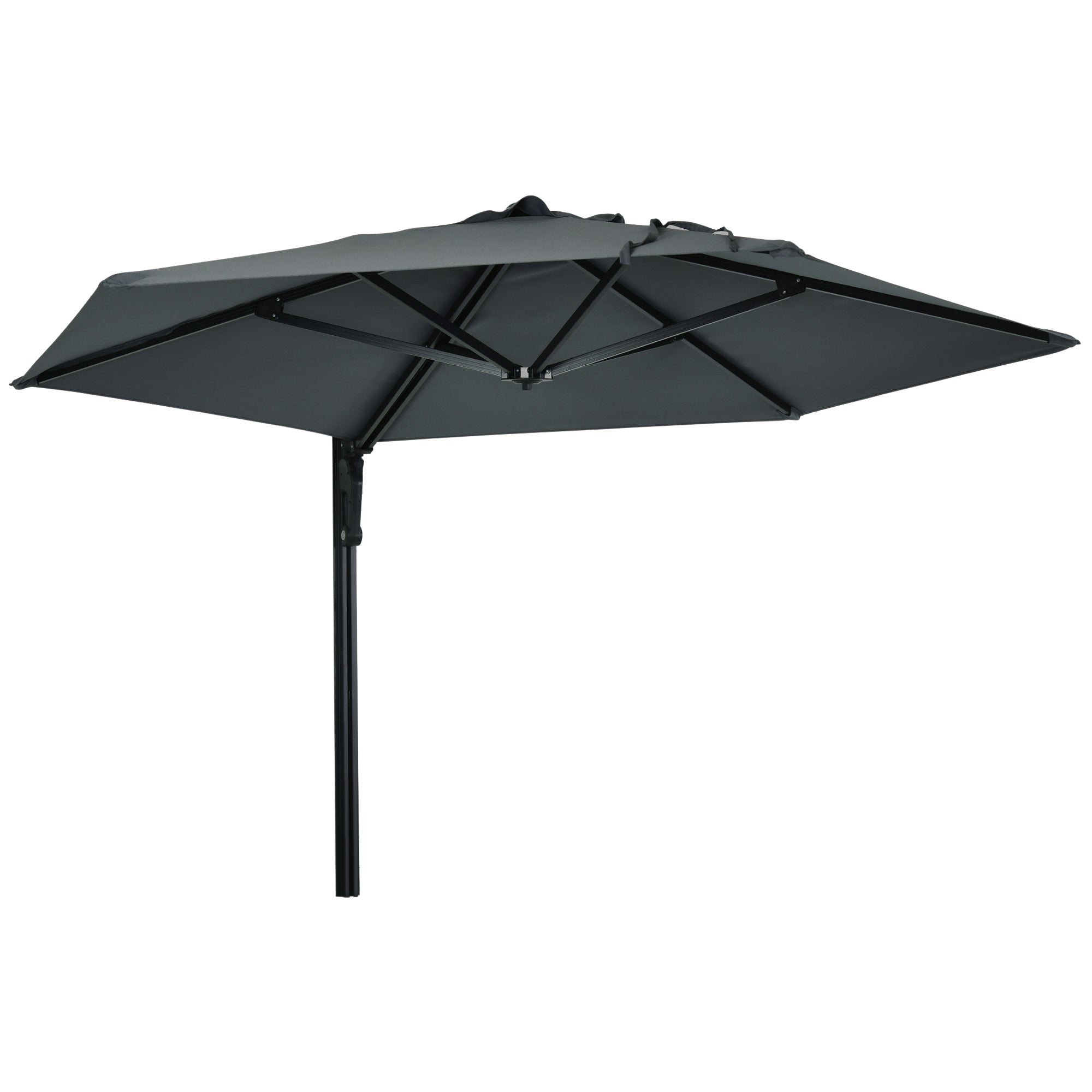 Outsunny 2.5m Wall Mounted Parasol, Hand to Push Outdoor Patio Umbrella with 180 Degree Rotatable Canopy for Porch, Deck, Garden, 250 cm, Dark Grey - North Peak Garden Furniture