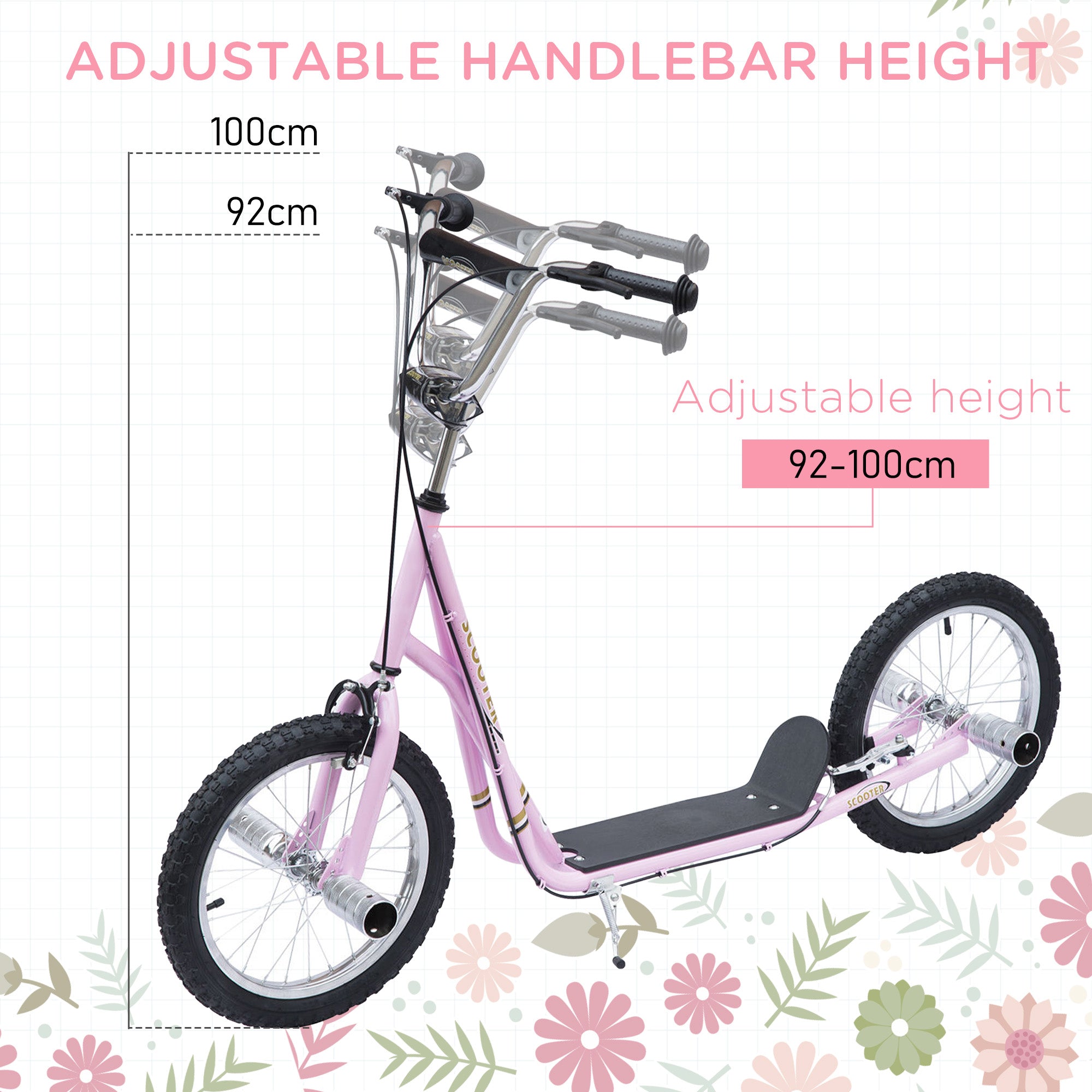 HOMCOM Kids Scooter Children Stunt Scooter for 5+ Years, Big Wheels Scooter with Adjustable Height Handlebar, Front Rear Dual Brakes, Pink