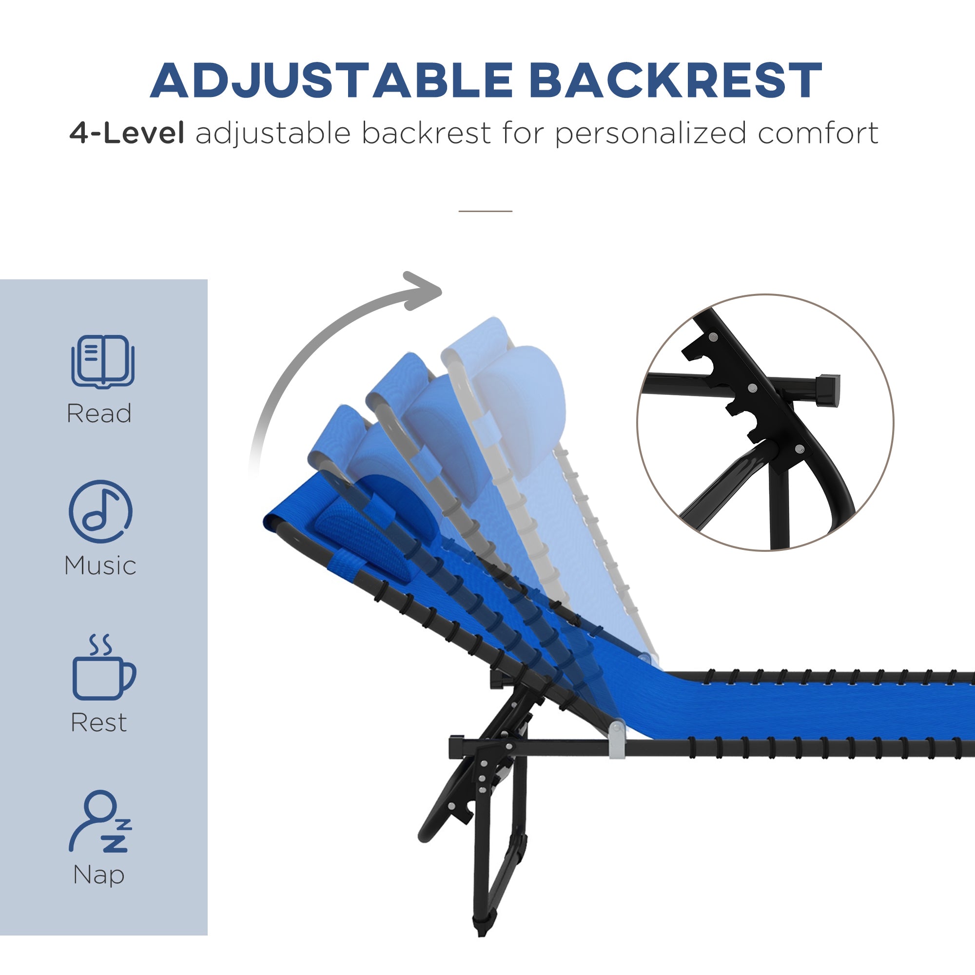 Outsunny Set of Two Folding Sun Loungers, with Four-Position Backs - Blue - North Peak Garden Furniture