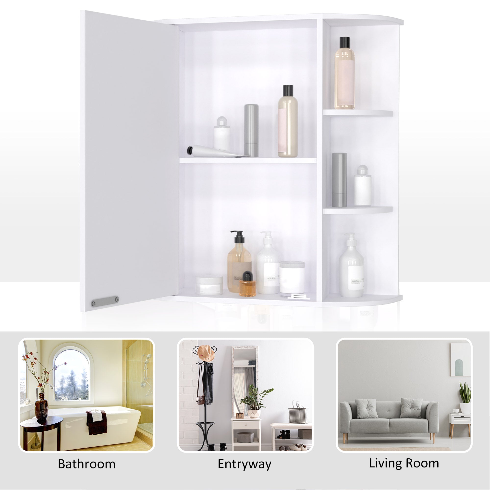 HOMCOM Wall Mounted Bathroom Cabinet with Mirror Single Door Storage Organizer 2-tier Inner Shelves White