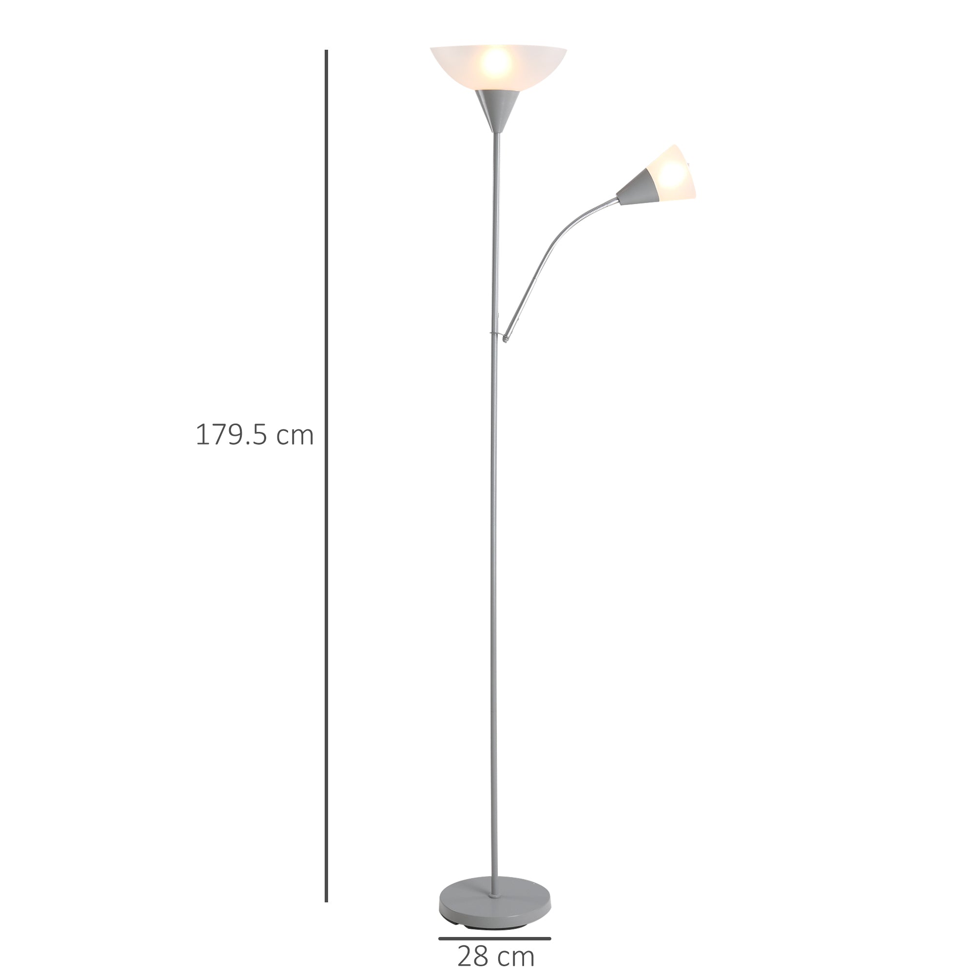 HOMCOM Modern Floor Lamp, Uplighter 2-Light Reading Lamp with Adjustable Heads, Tall Standing Lamp for Living Room, Bedroom, Office